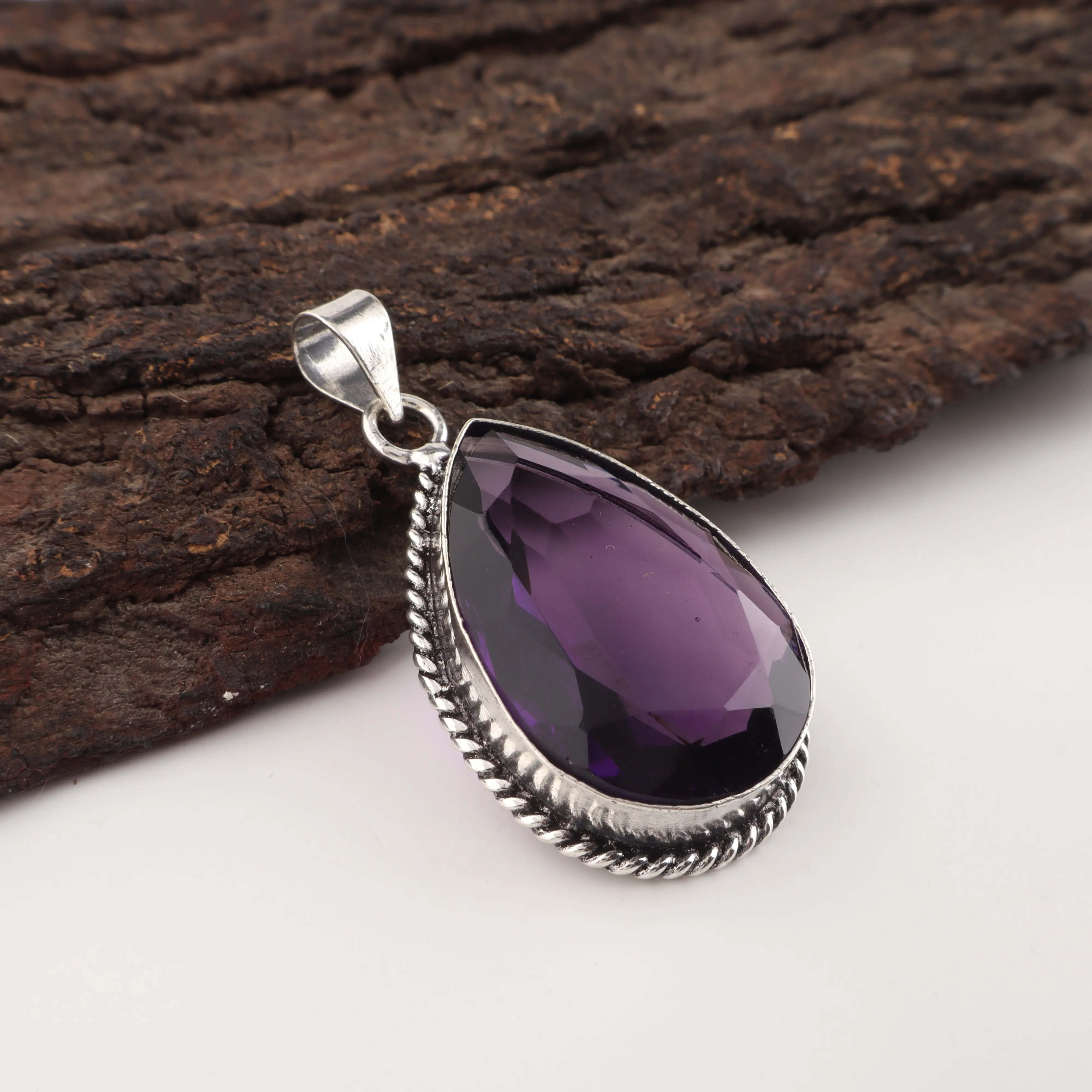 Handmade Amethyst Pendant in 925 Sterling Silver with Purple Gemstone Necklace