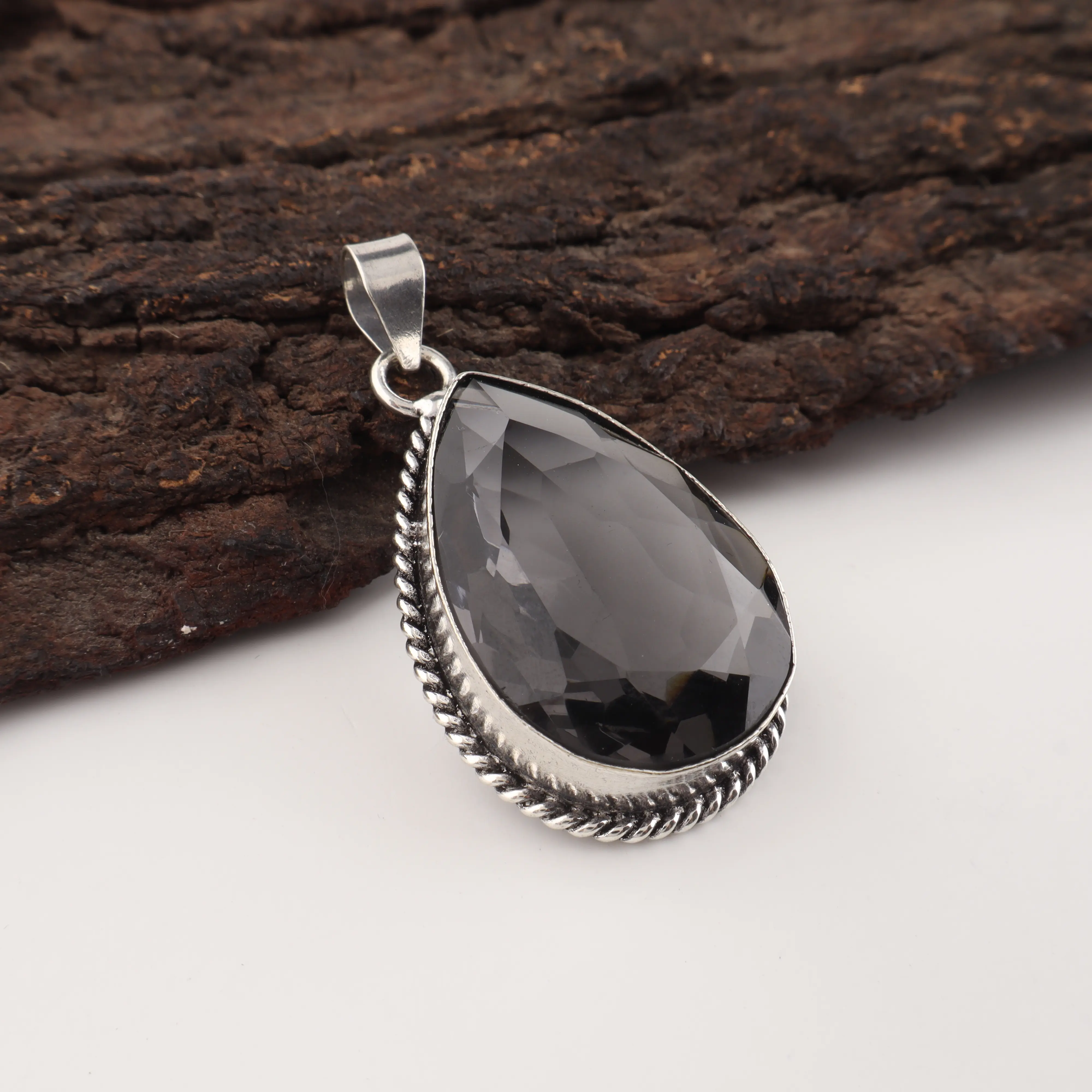 Grey quartz pendant necklace smoky gemstone minimalist jewelry elegant dainty necklace