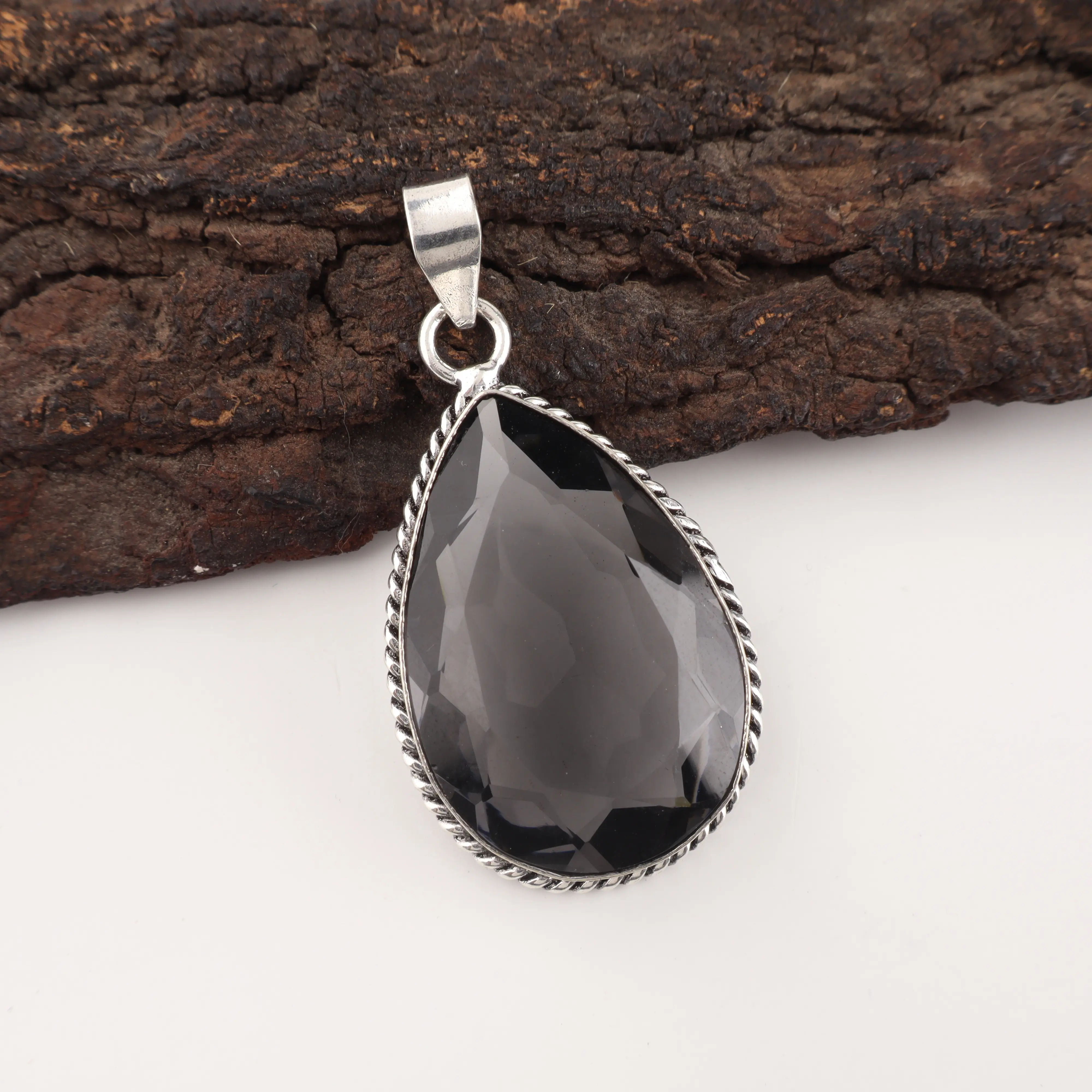 Grey quartz pendant necklace smoky gemstone minimalist jewelry elegant dainty necklace