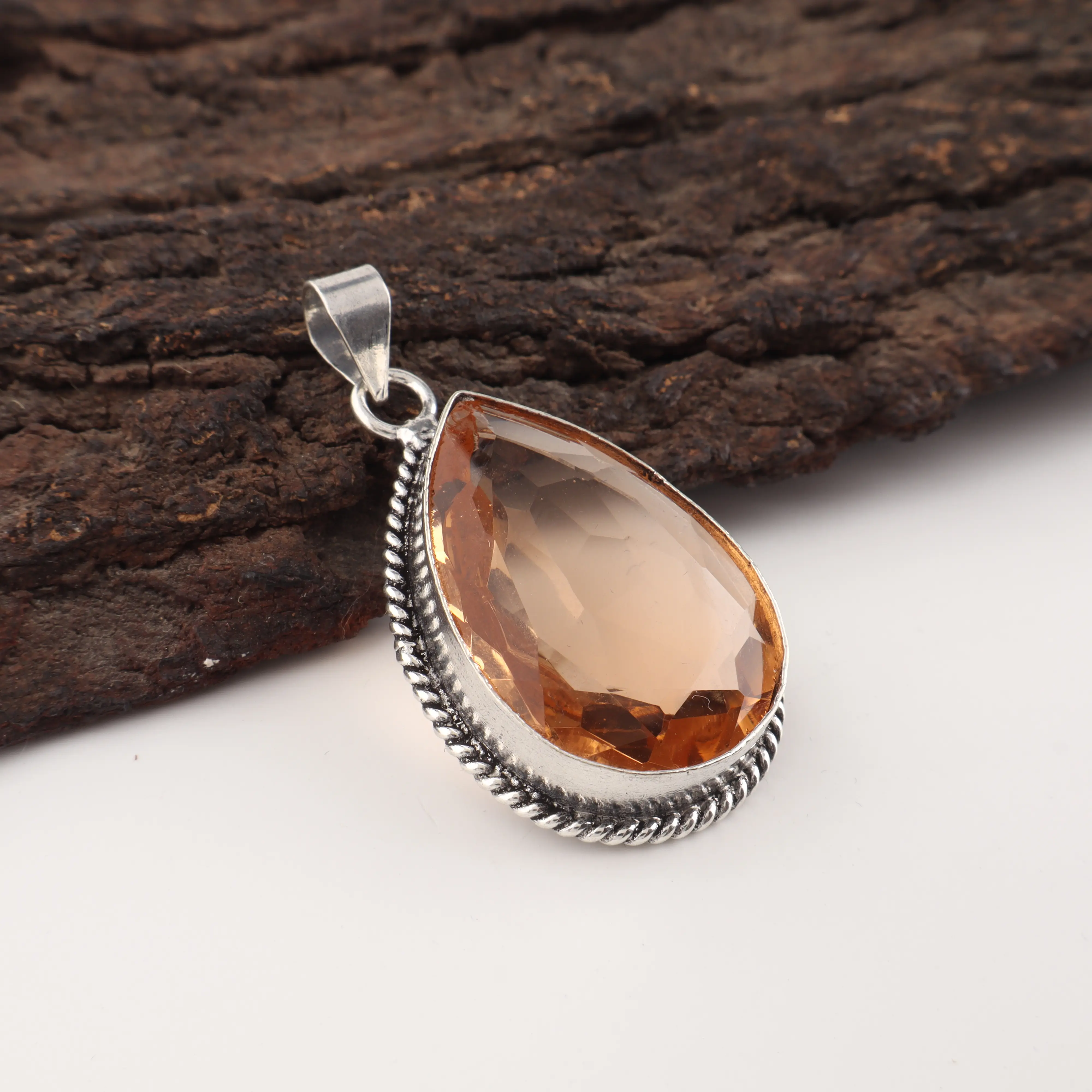 Champagne Quartz gemstone pendant with elegant handcrafted jewelry design