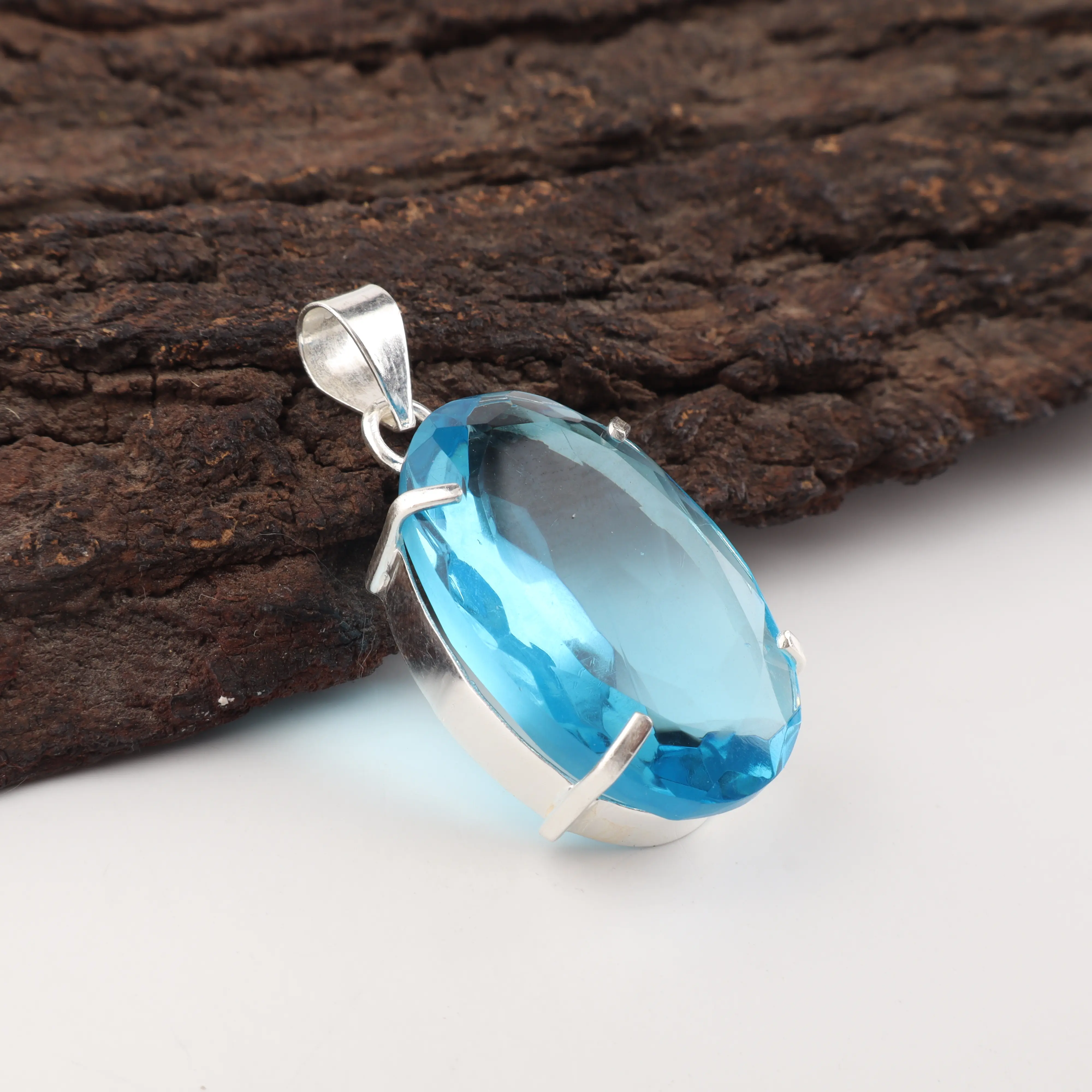 Swiss Blue Topaz gemstone pendant with elegant handcrafted jewelry design
