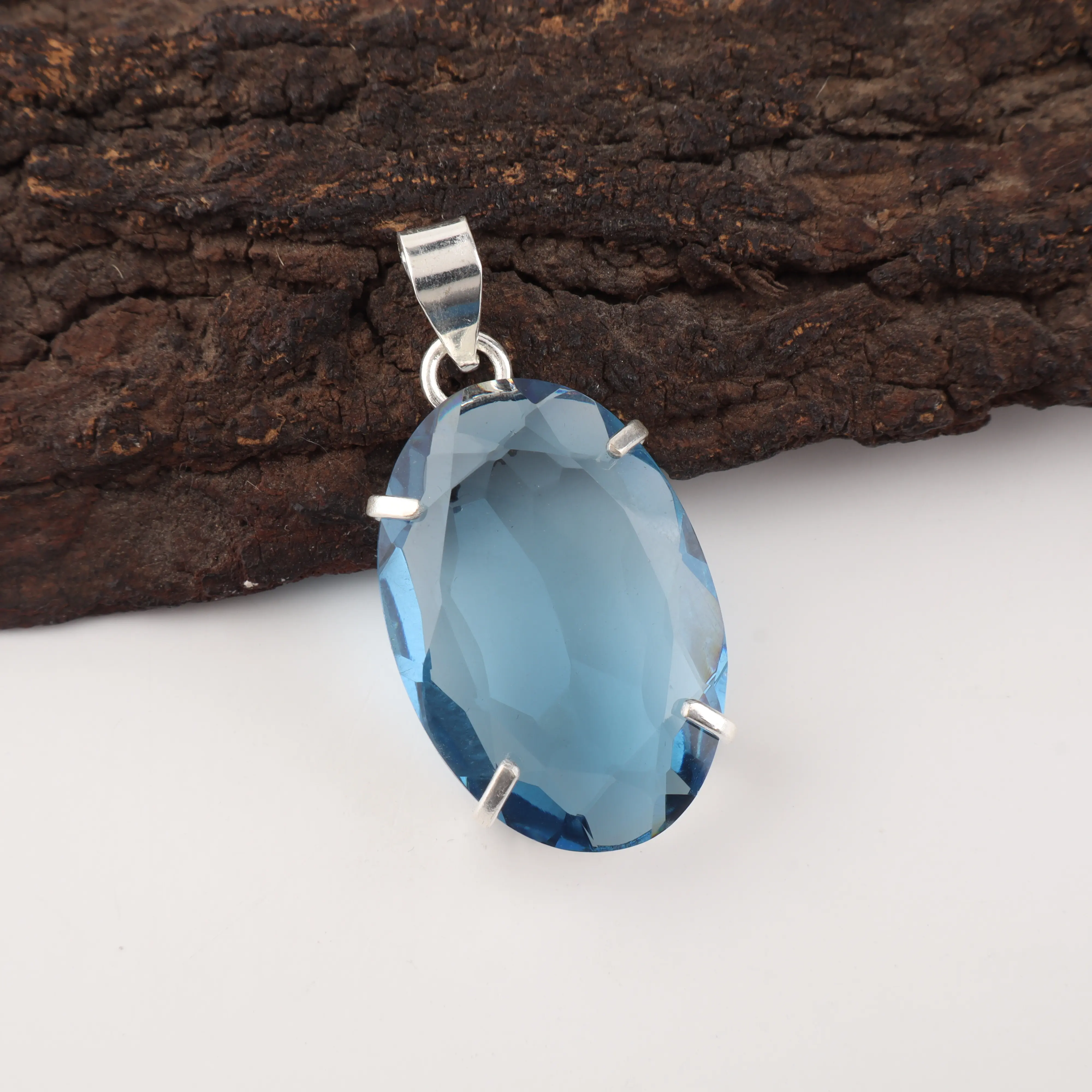 London Blue Topaz pendant with deep blue gemstone in elegant handcrafted jewelry design