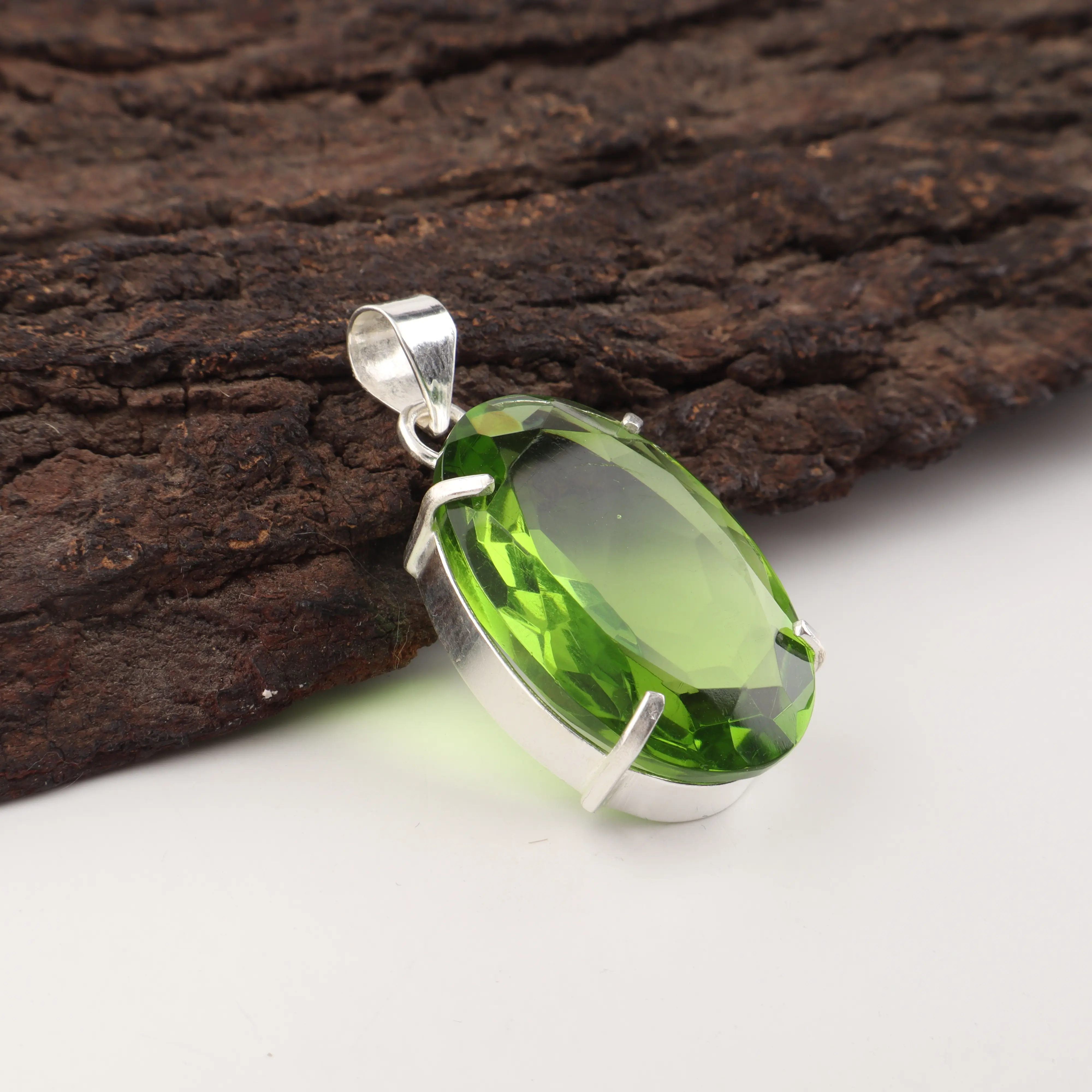 Green Peridot gemstone pendant handcrafted necklace jewelry