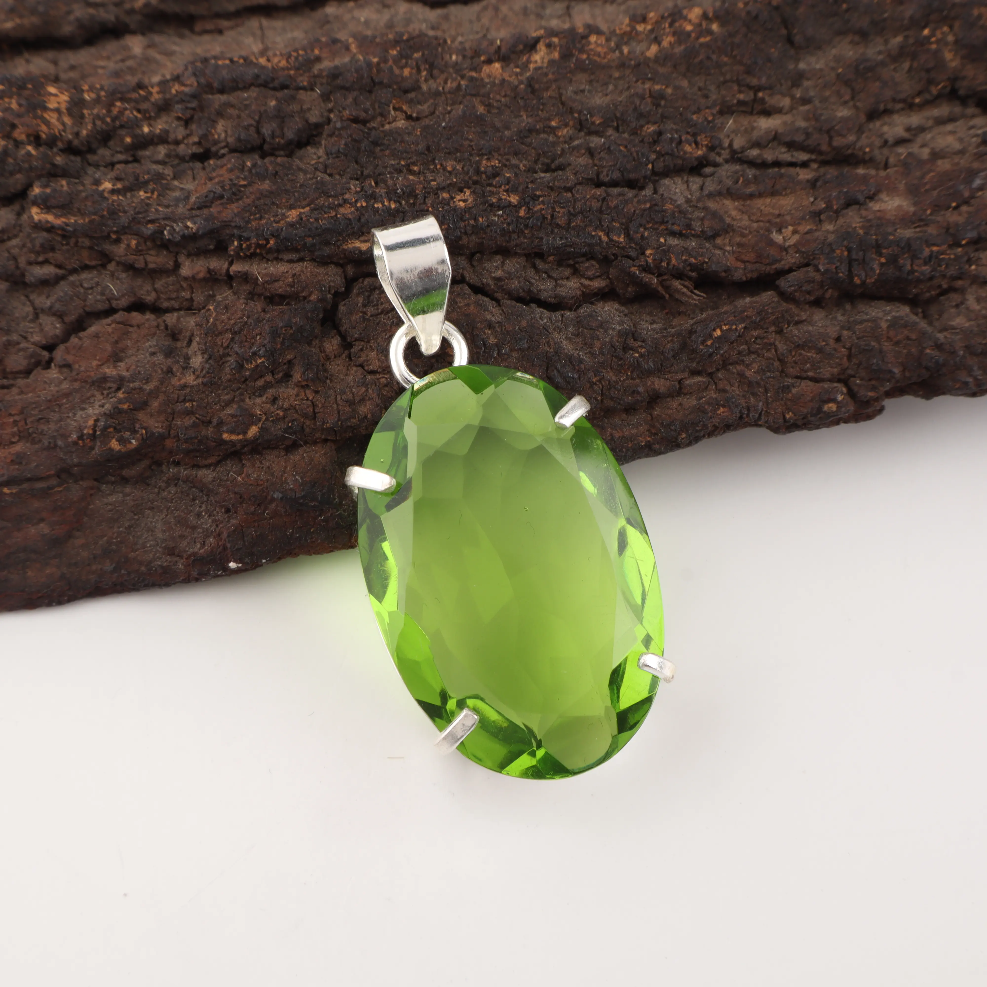 Green Peridot gemstone pendant handcrafted necklace jewelry