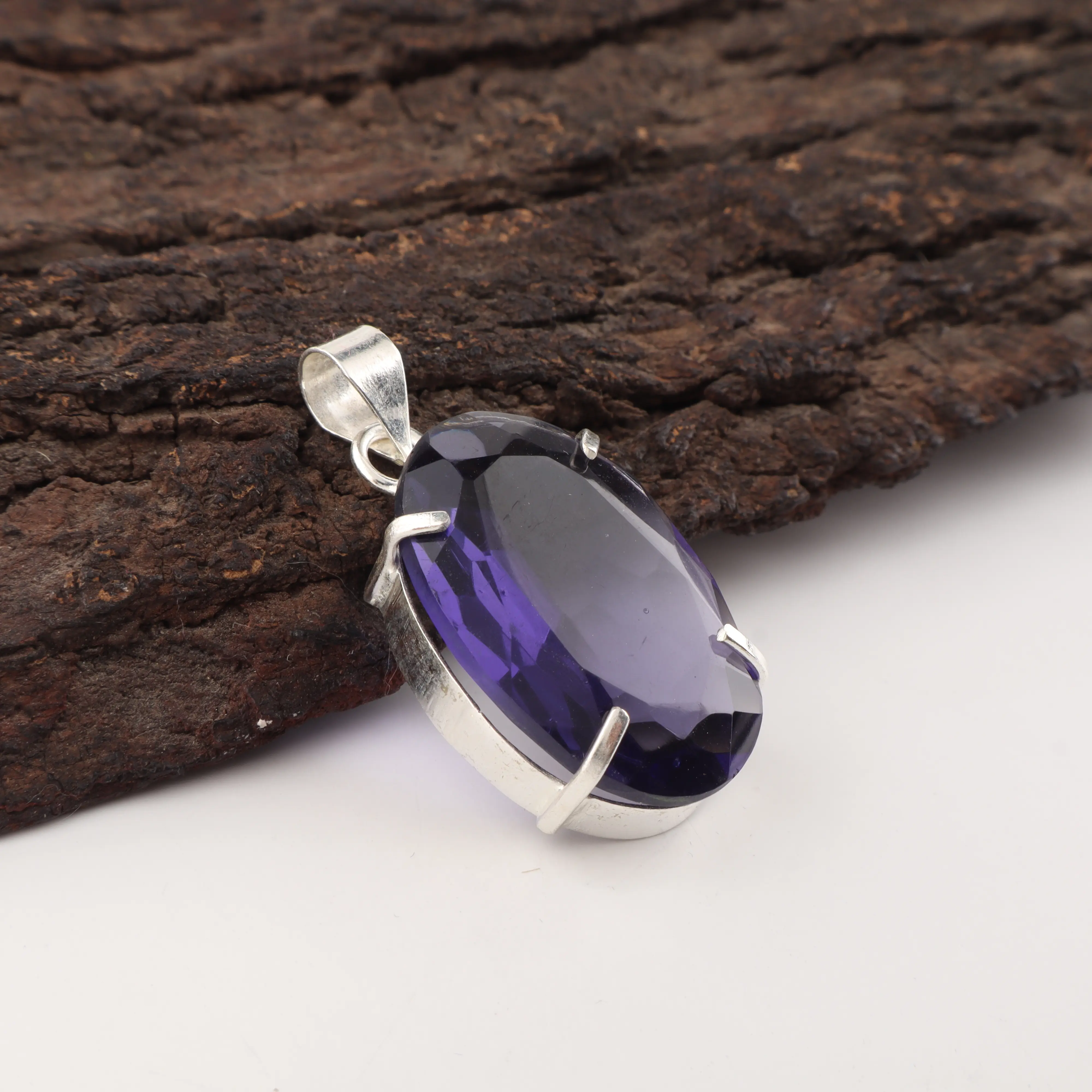 violet blue iolite pendant in silver setting elegant gemstone jewelry for women