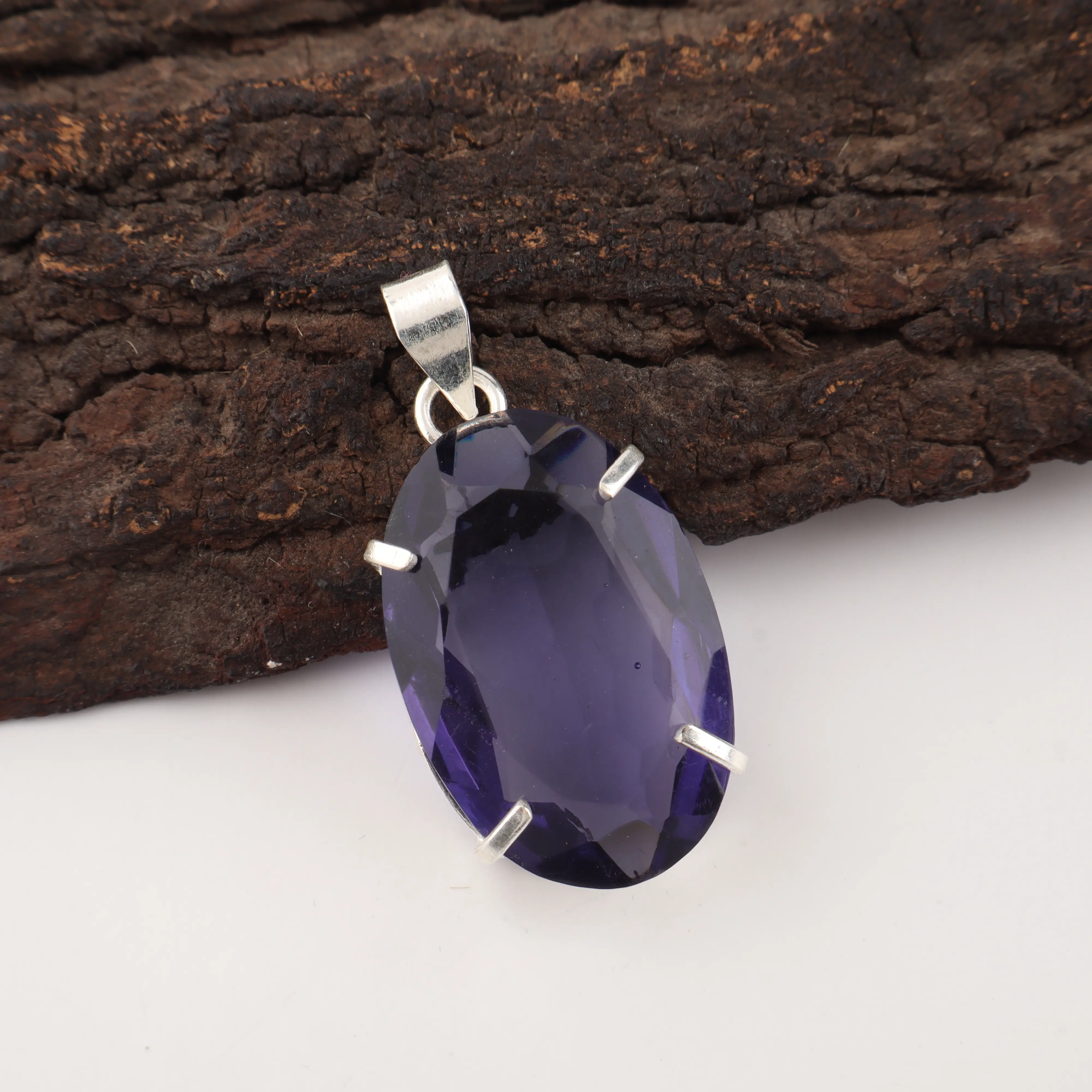 violet blue iolite pendant in silver setting elegant gemstone jewelry for women