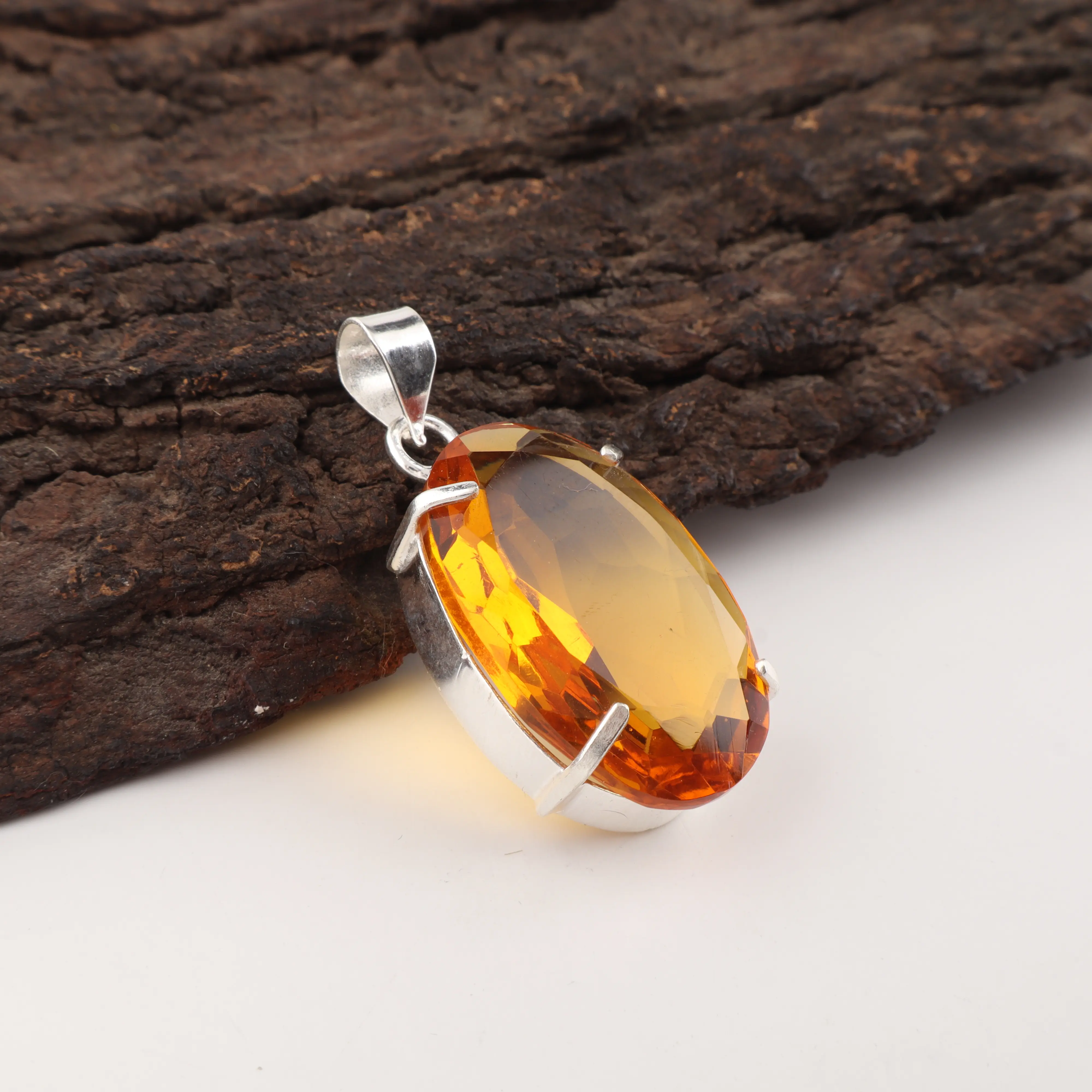 citrine pendant in 925 sterling silver with golden yellow gemstone handmade jewelry