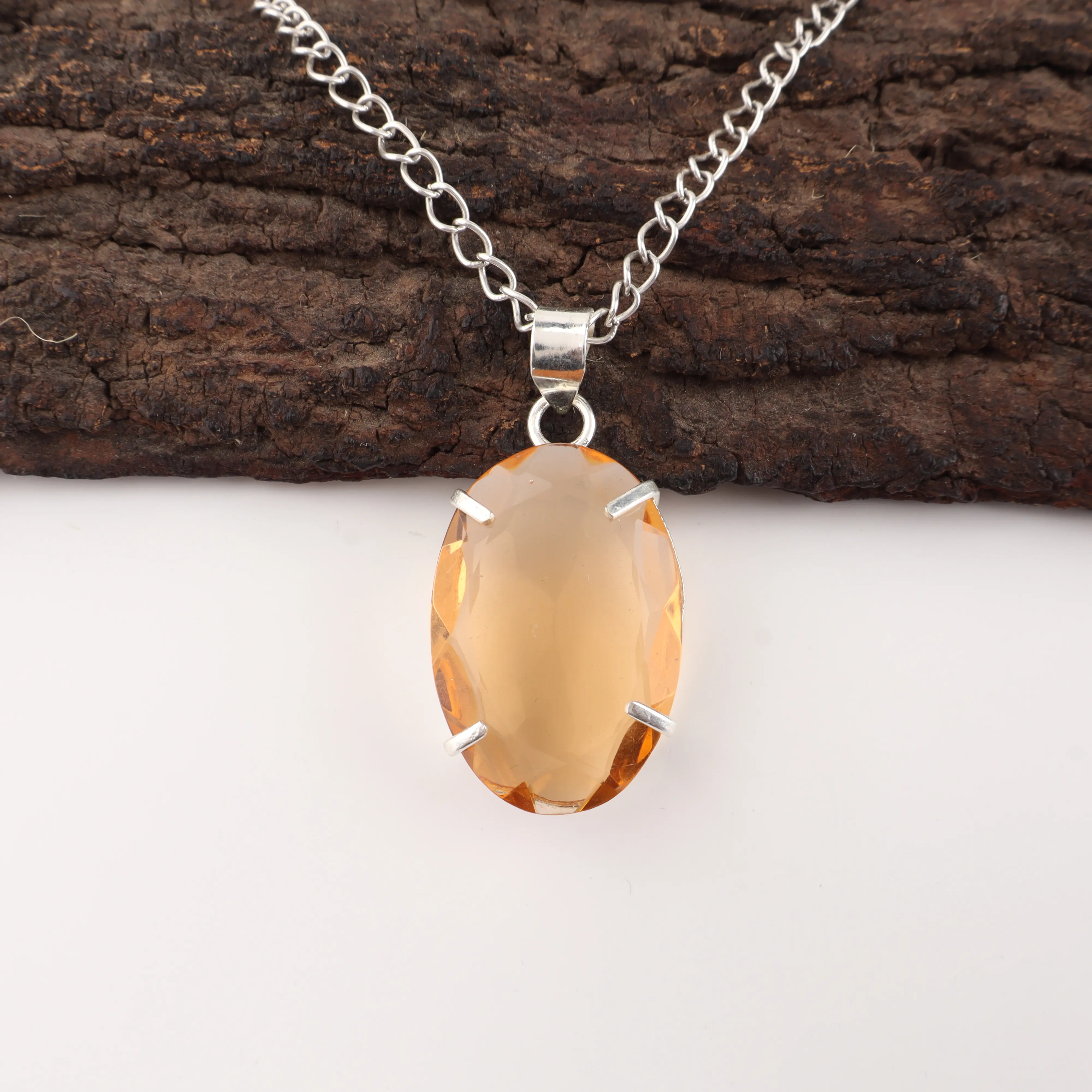 champagne quartz pendant in sterling silver with light brown gemstone handmade jewelry