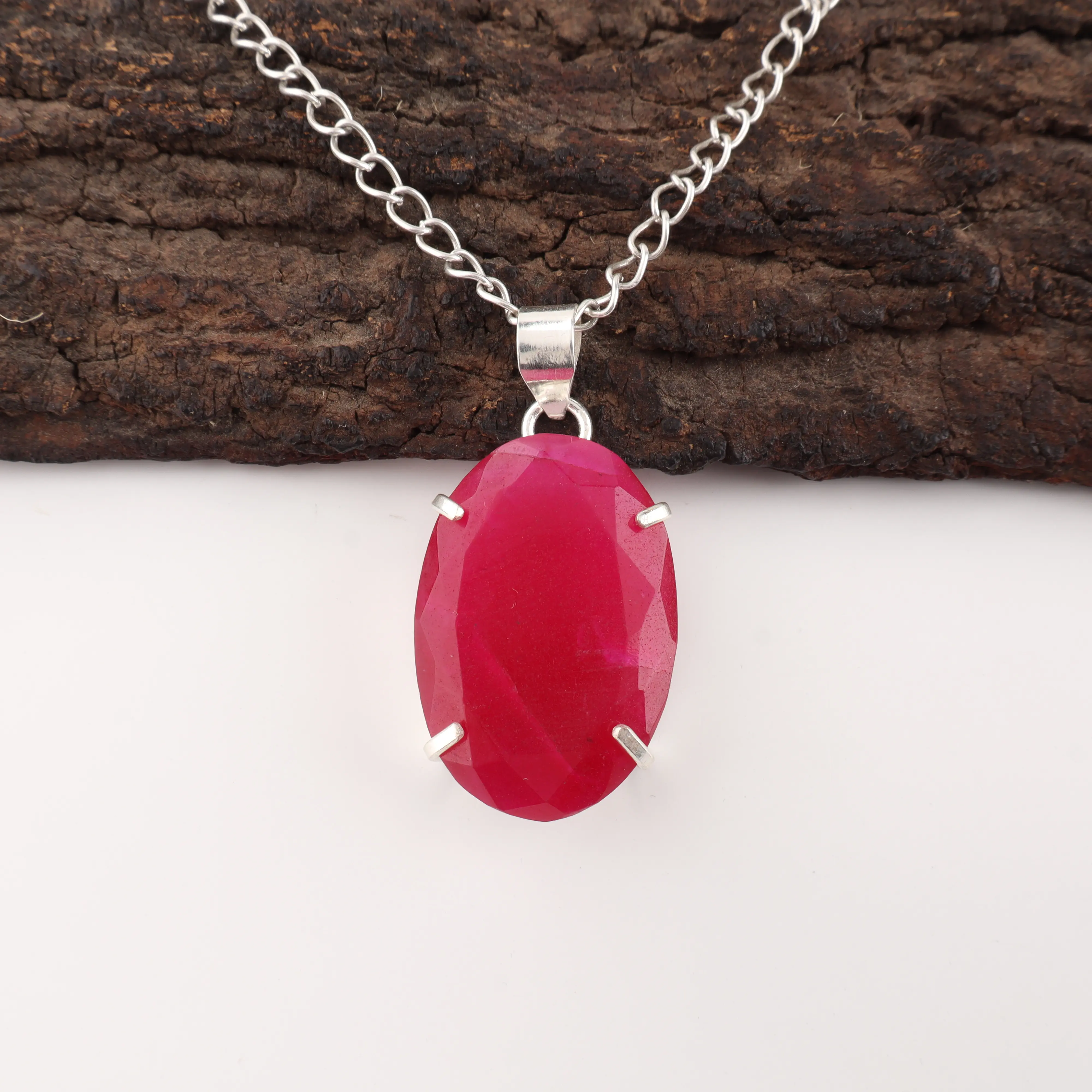 Kashmiri ruby pendant in sterling silver with deep red gemstone handmade jewelry
