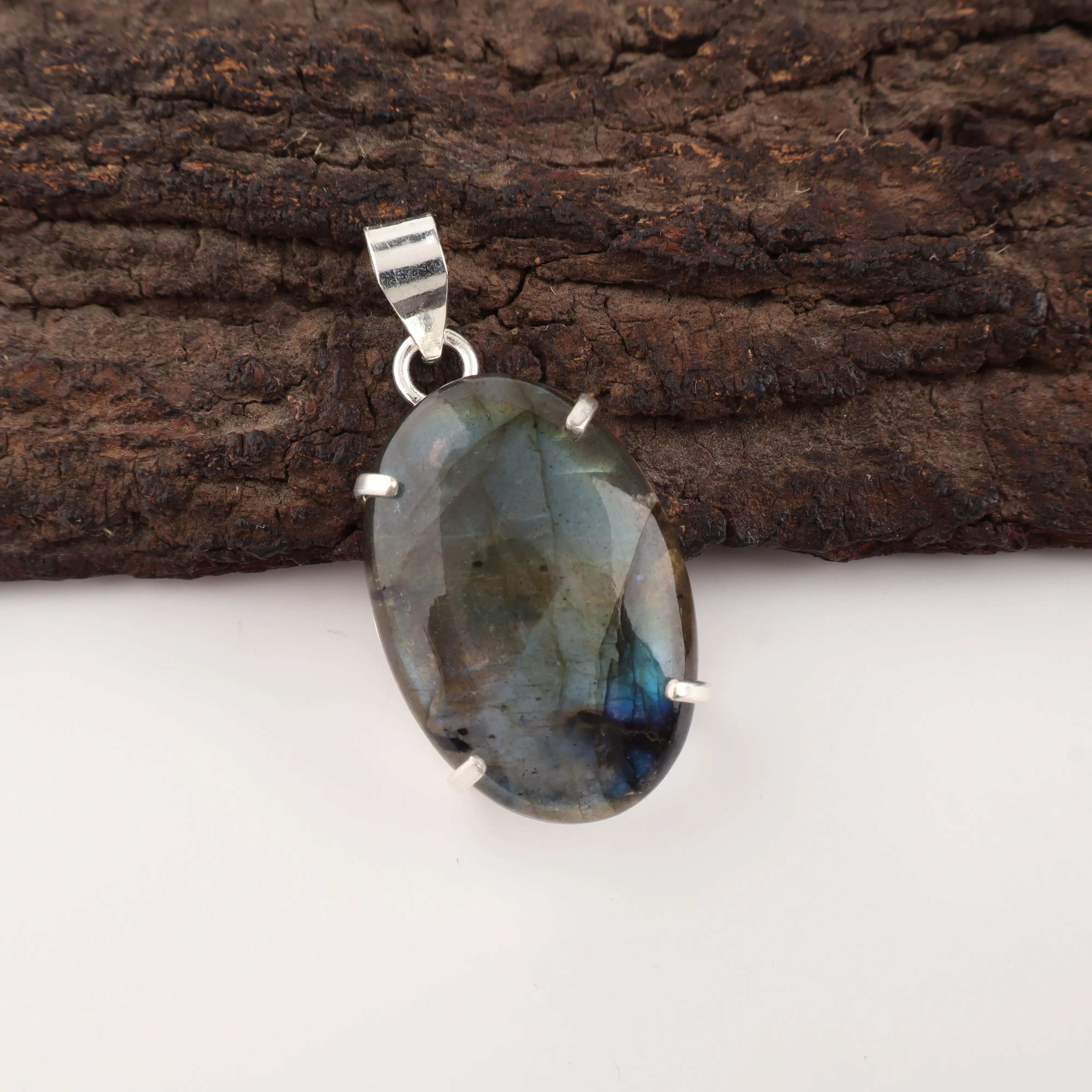Labradorite pendant with blue flash gemstone handmade jewelry necklace