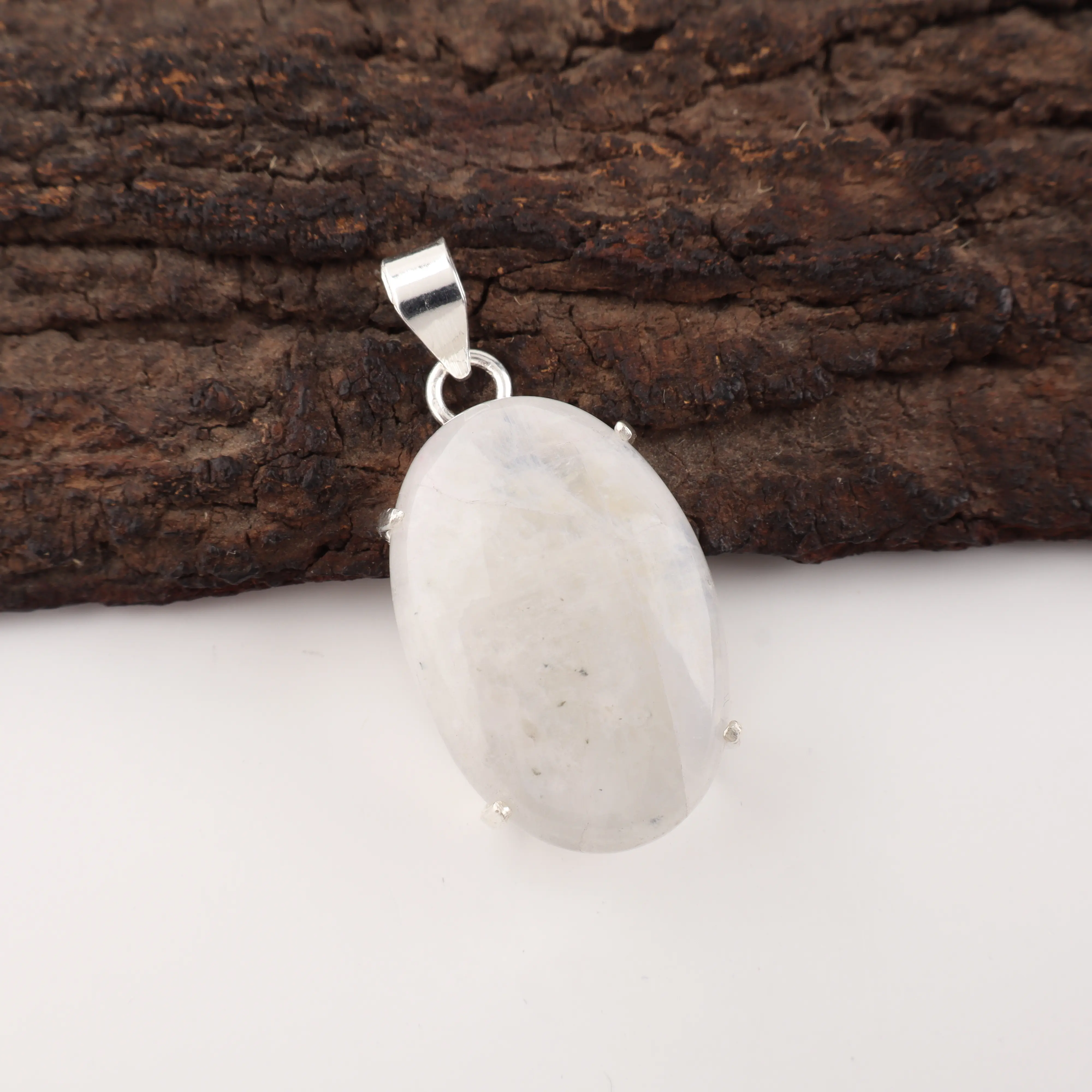 Rainbow Moonstone pendant with blue flash iridescent gemstone