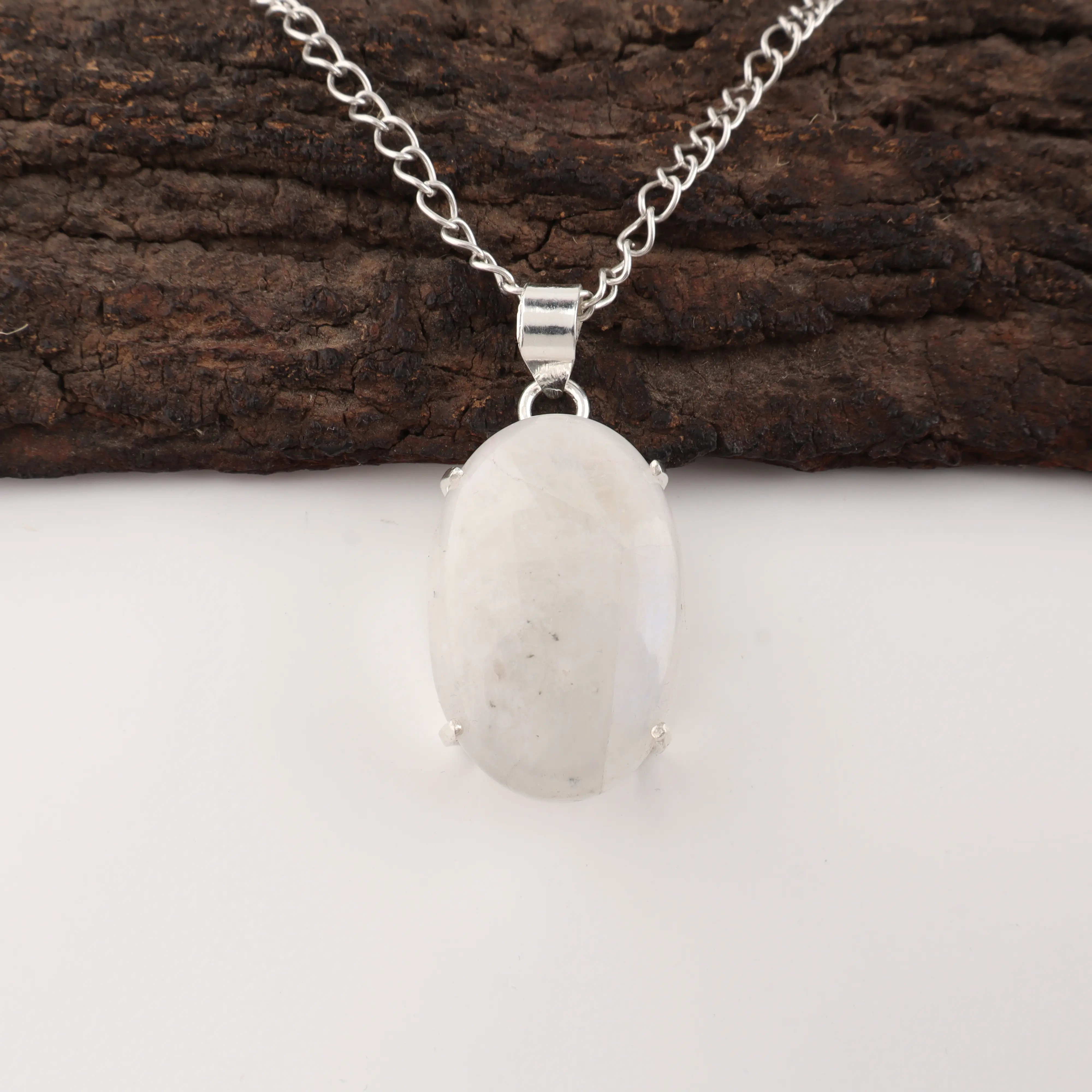 Rainbow Moonstone pendant with blue flash iridescent gemstone
