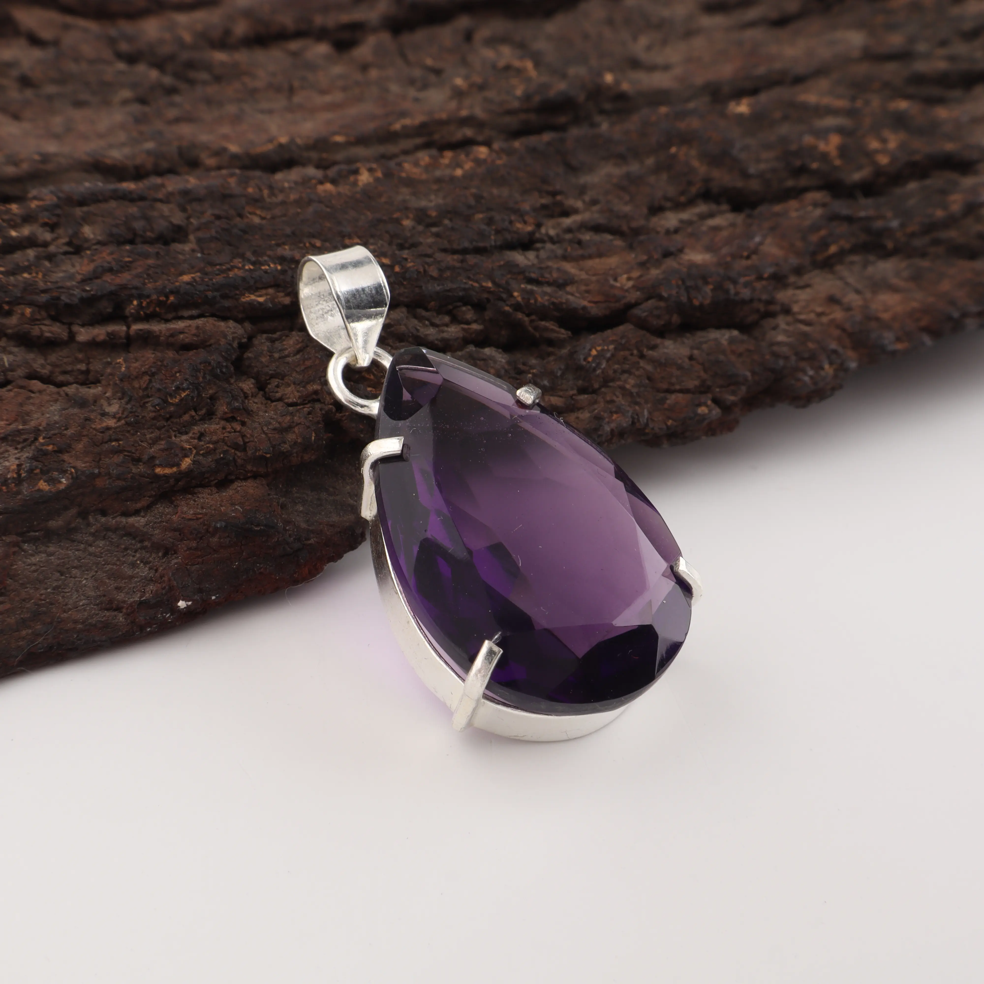 Amethyst pendant with deep purple gemstone, handmade crystal necklace jewelry