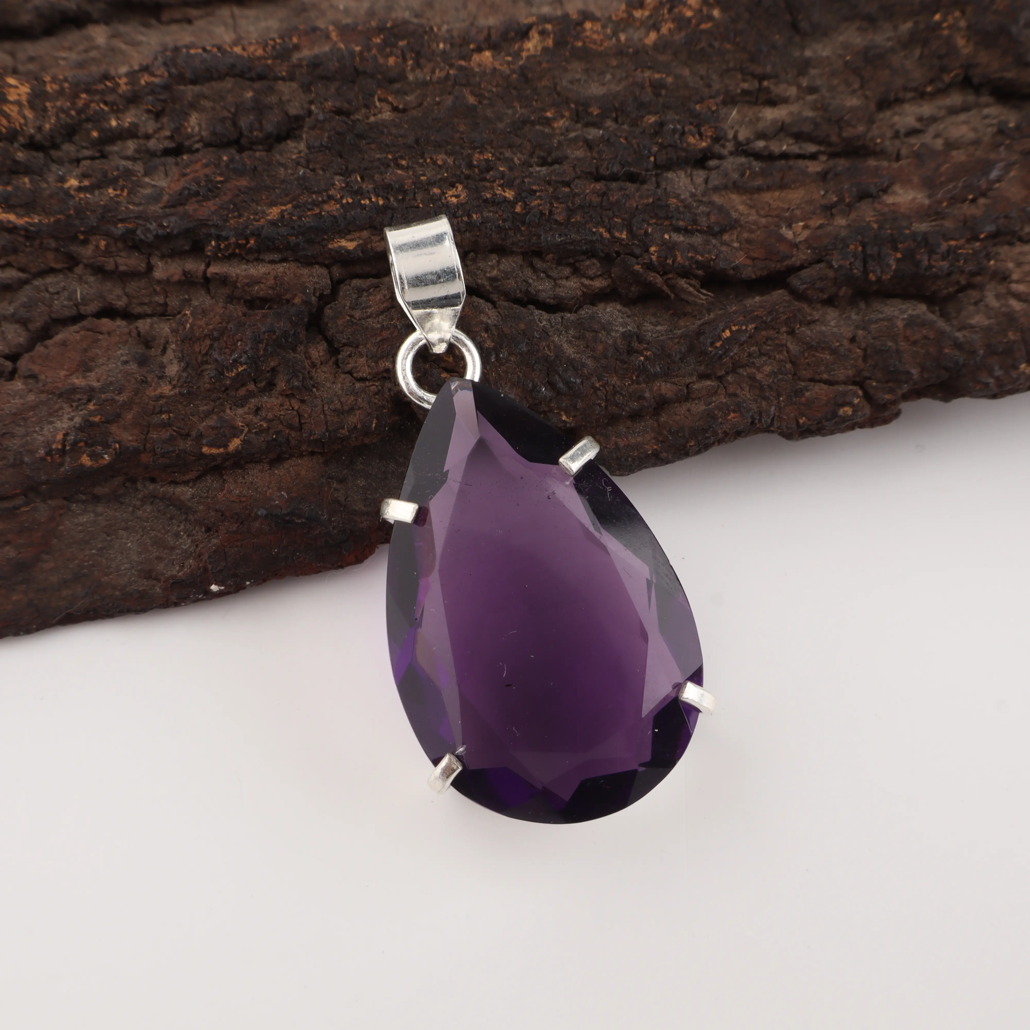 Amethyst pendant with deep purple gemstone, handmade crystal necklace jewelry