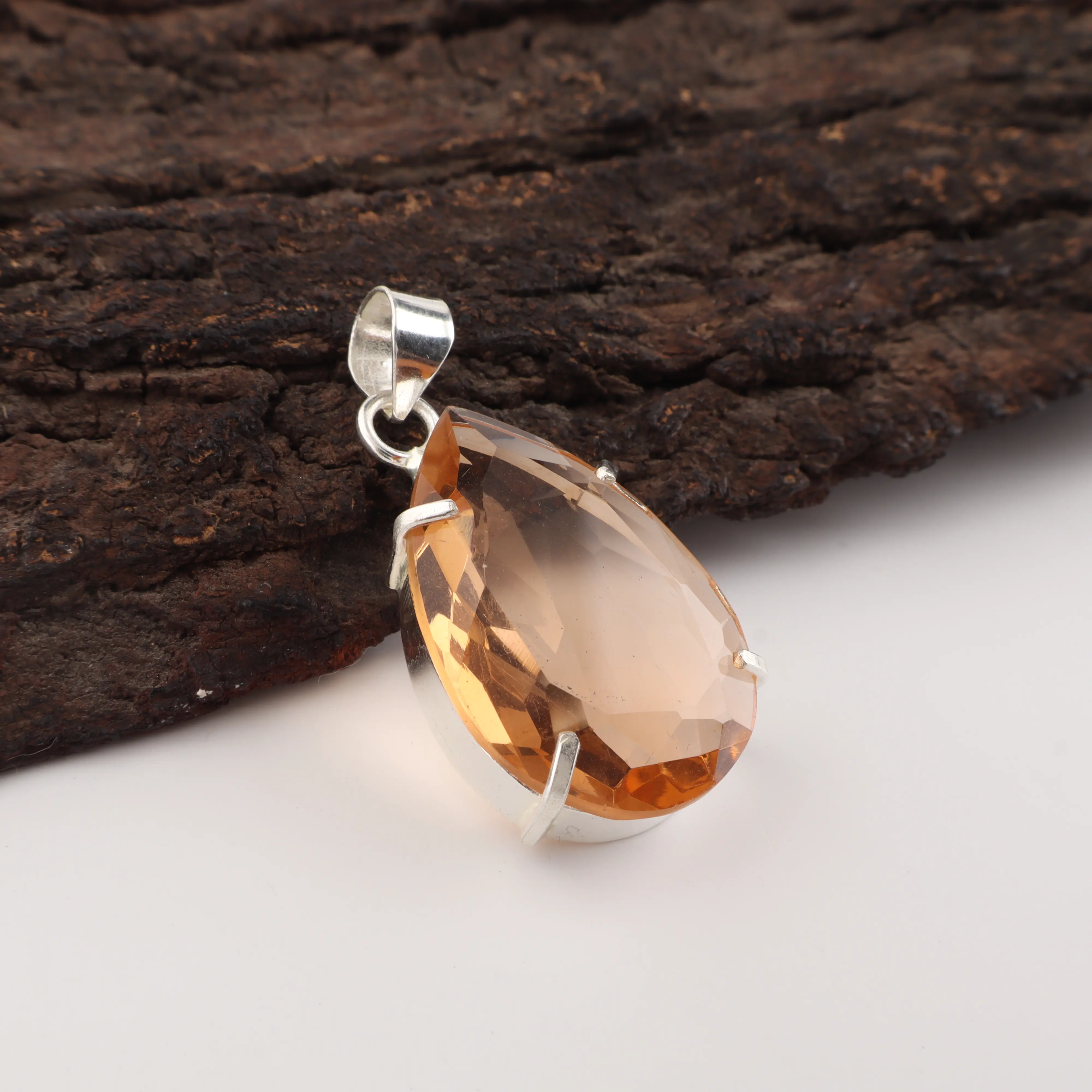Champagne Quartz pendant with warm golden brown gemstone in elegant setting