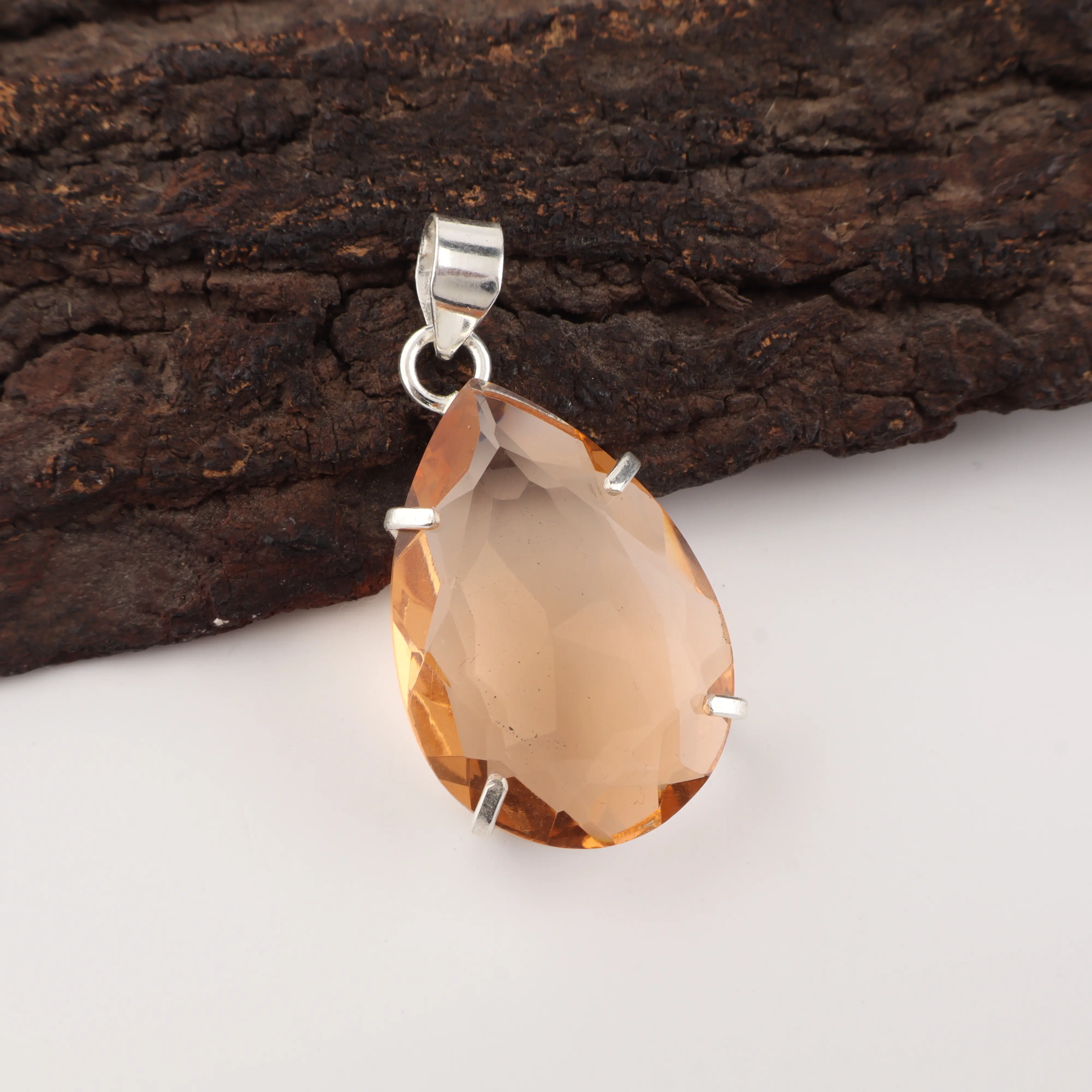 Champagne Quartz pendant with warm golden brown gemstone in elegant setting