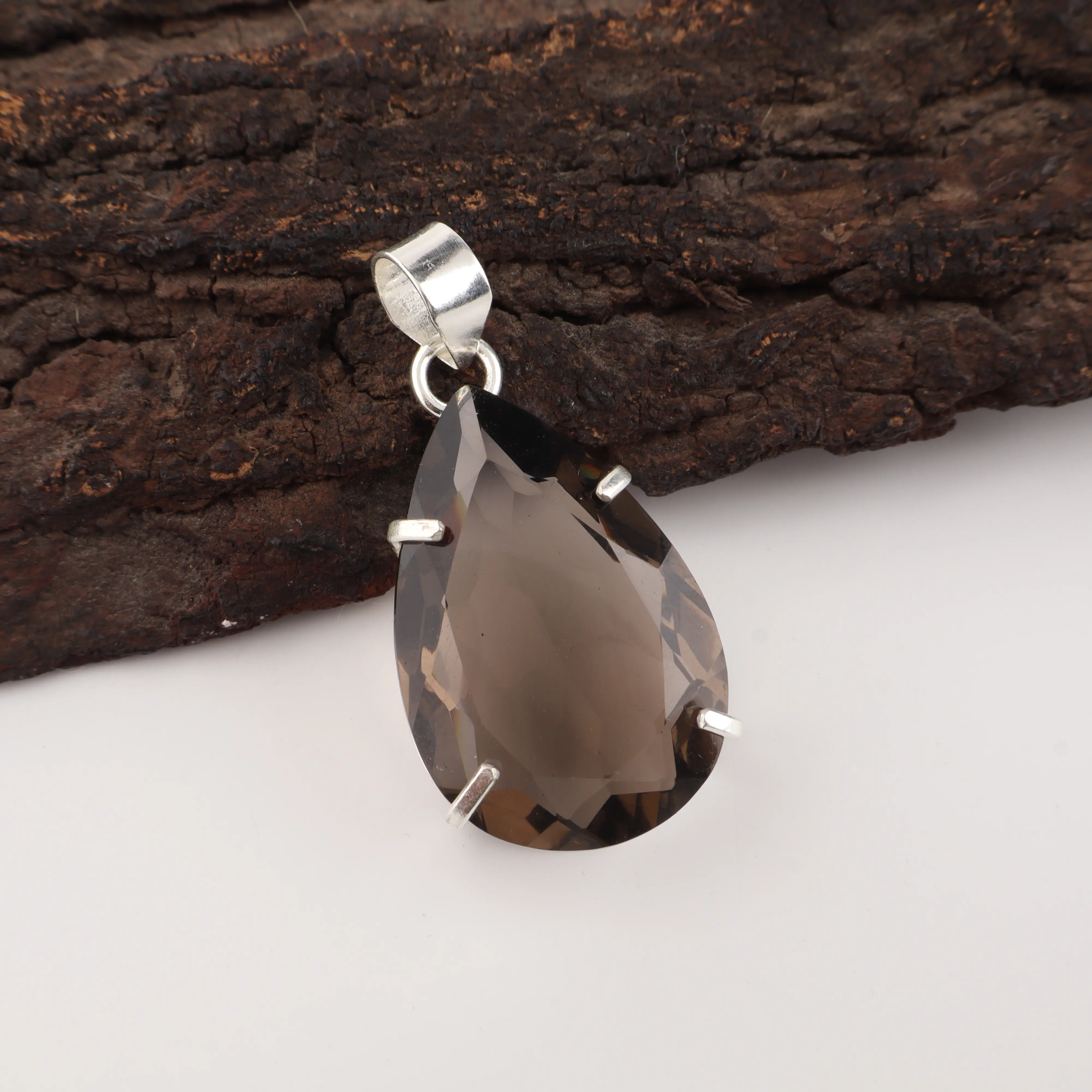 Smoky Topaz pendant with brown gemstone in elegant handcrafted setting