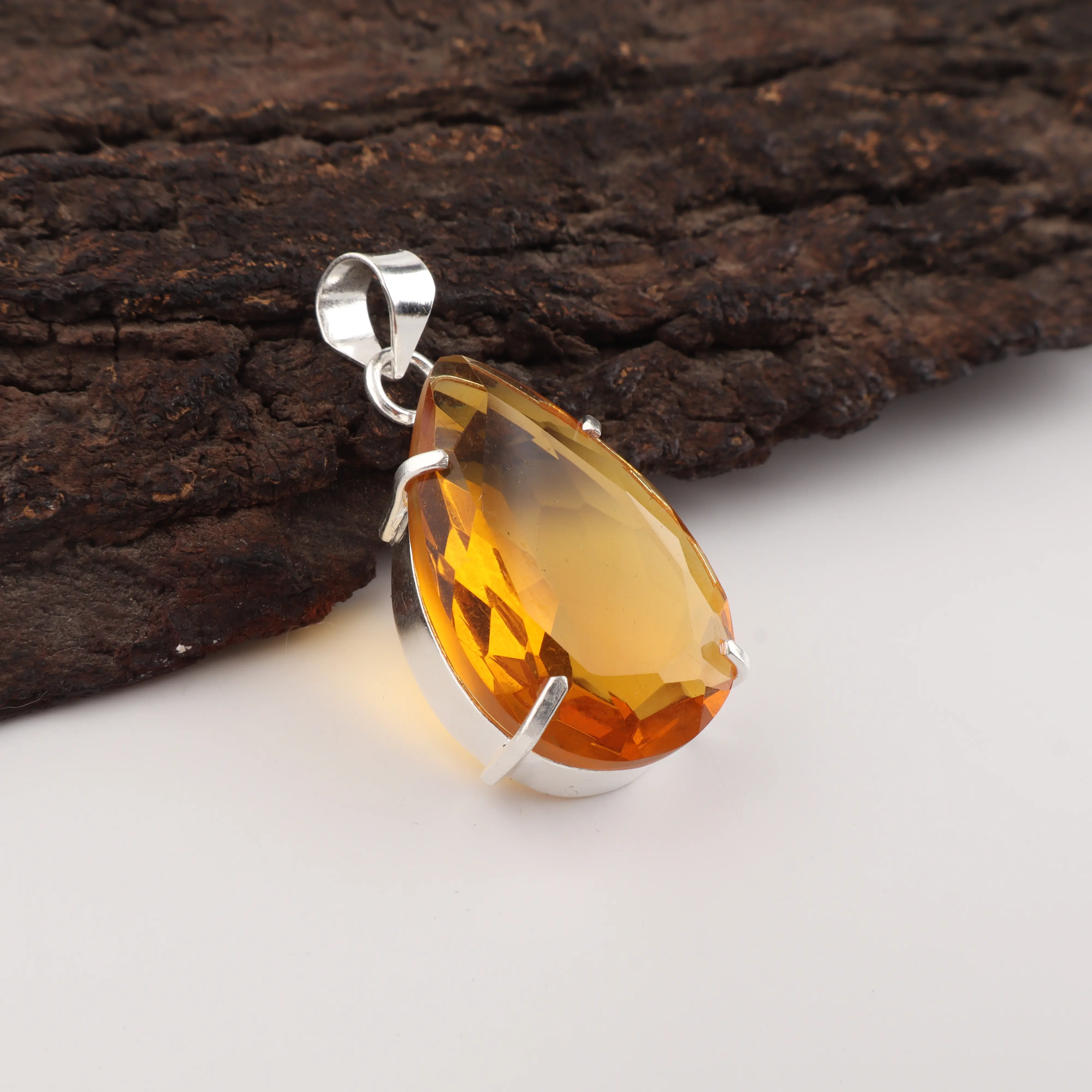 Golden Citrine crystal pendant necklace with polished gemstone