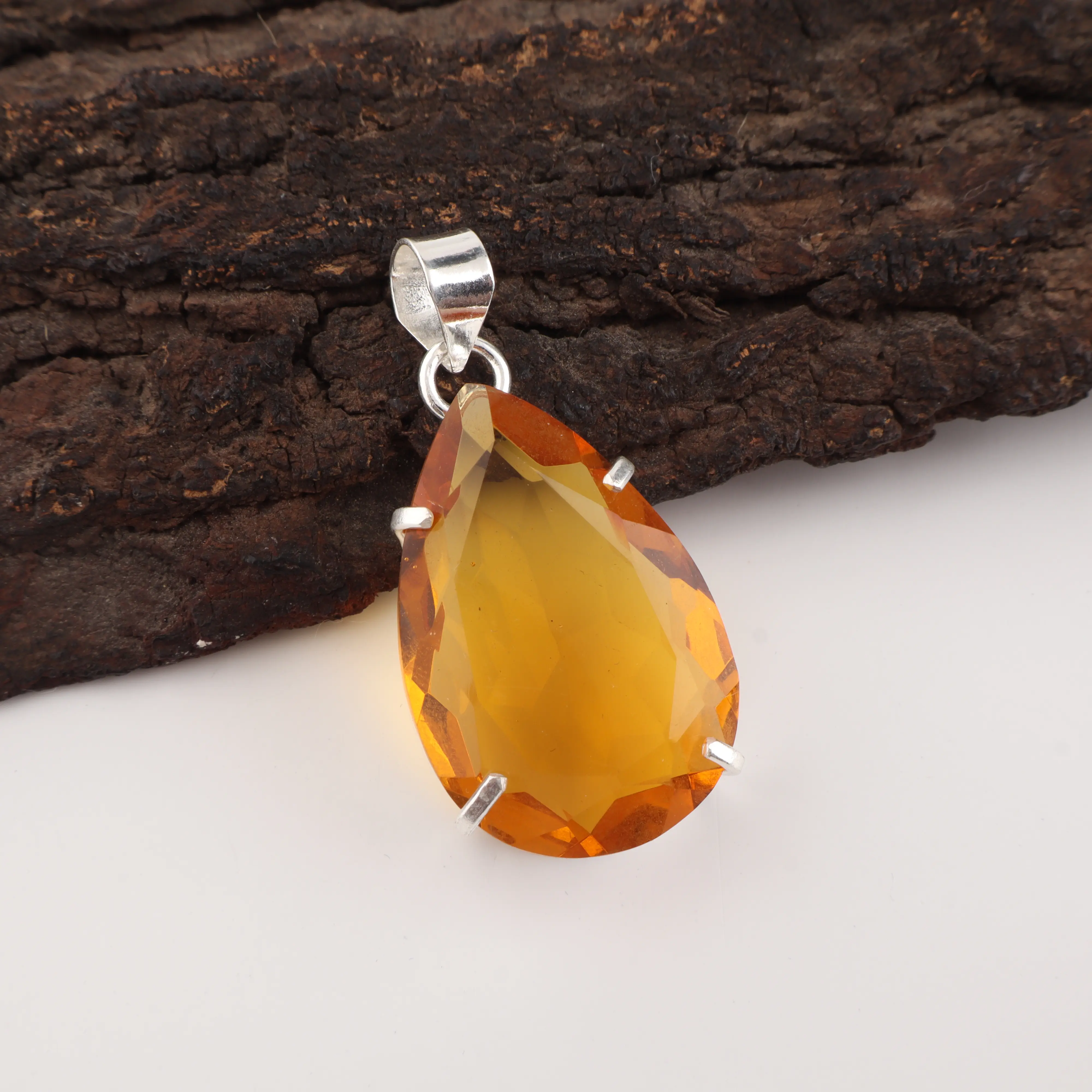 Golden Citrine crystal pendant necklace with polished gemstone
