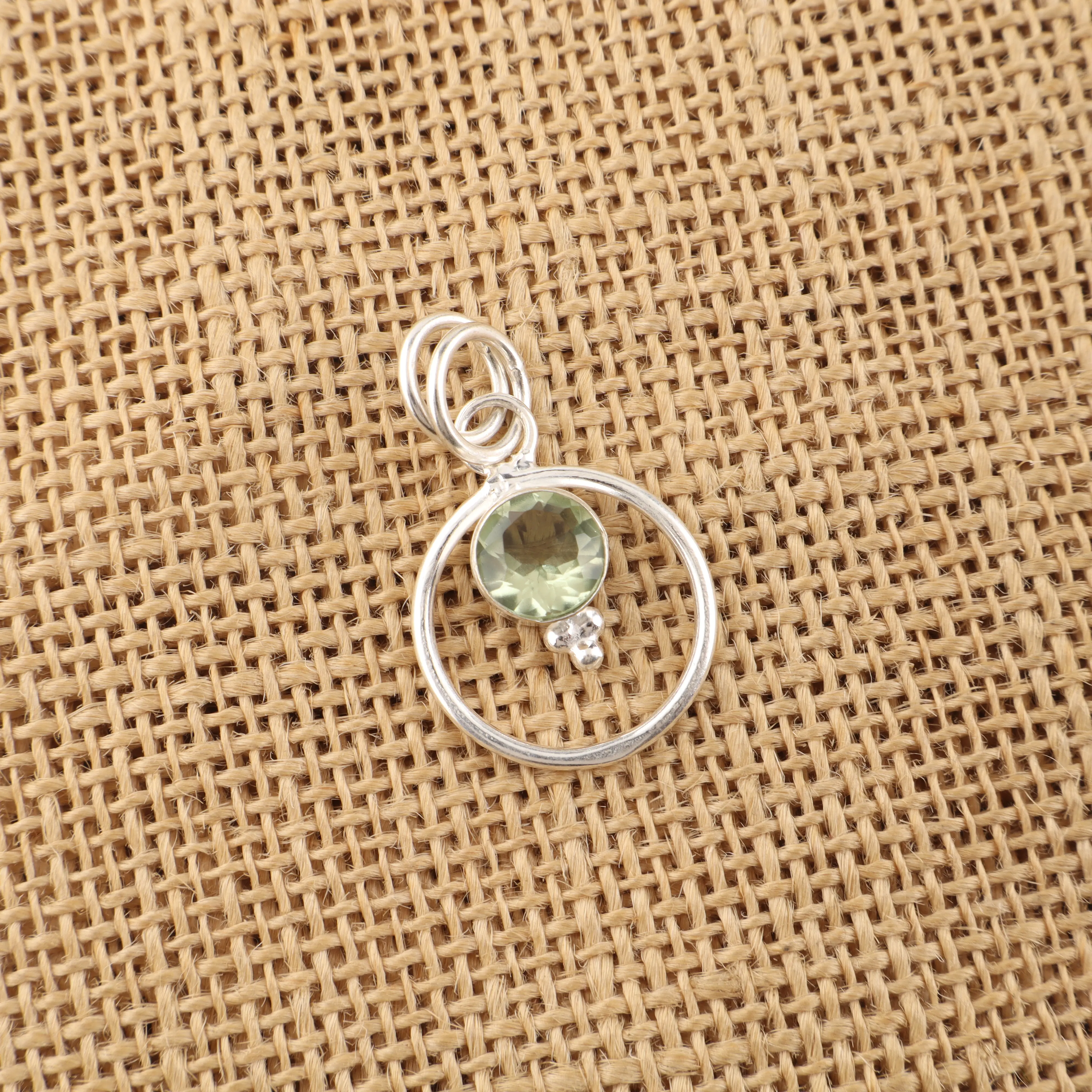 Green amethyst prasiolite pendant in sterling silver with mint green gemstone