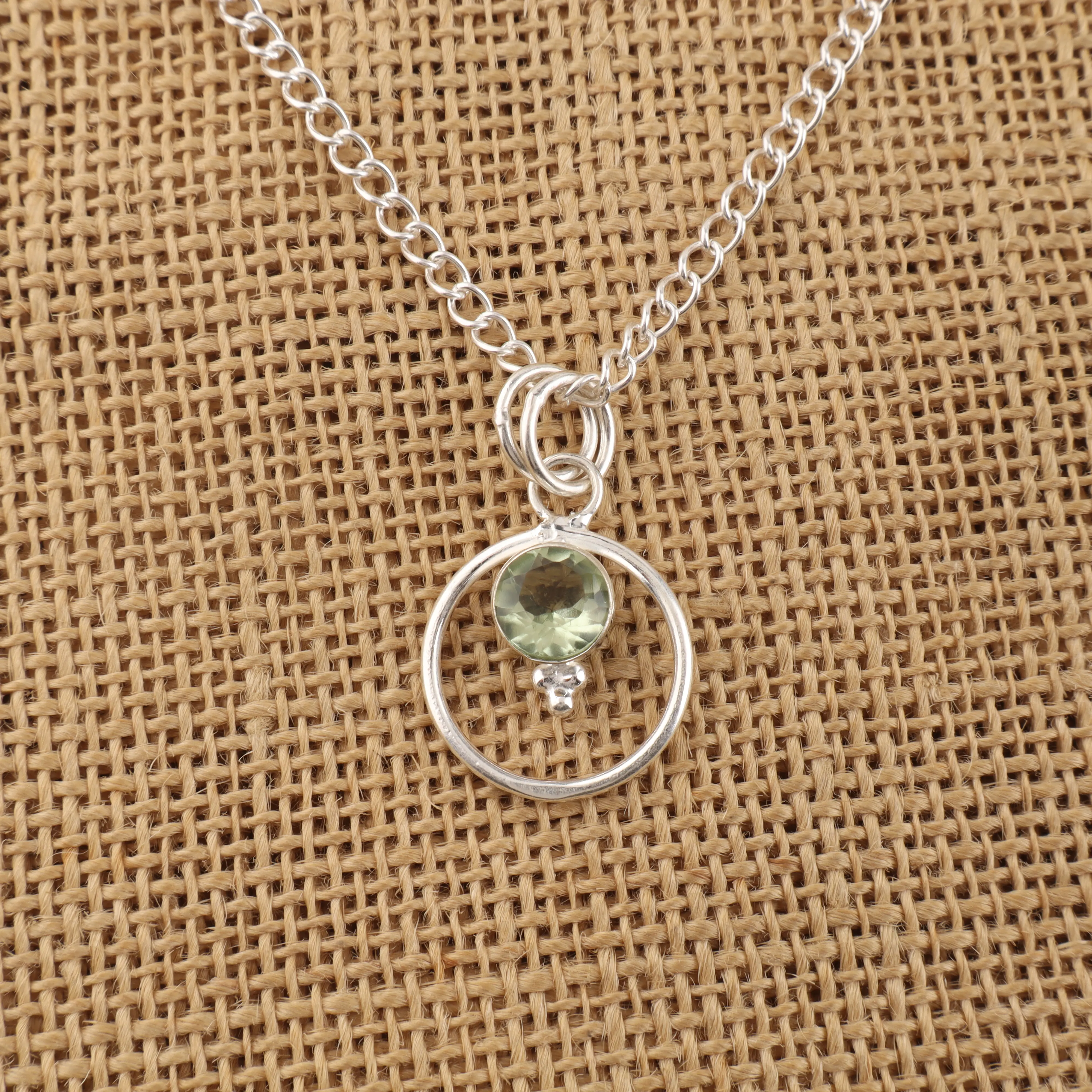 Green amethyst prasiolite pendant in sterling silver with mint green gemstone