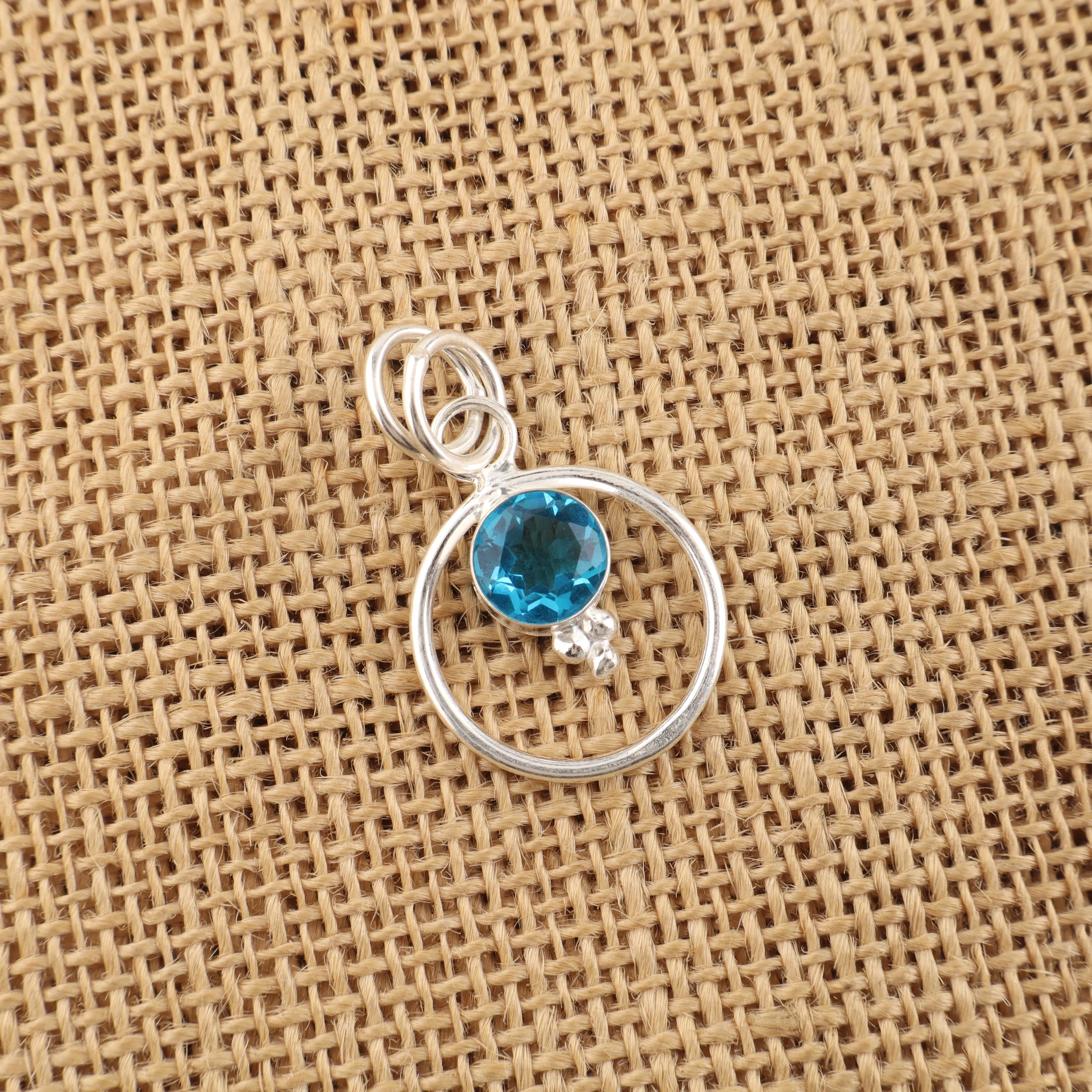 Swiss Blue Topaz pendant in sterling silver with bright sky blue gemstone elegant handmade jewelry