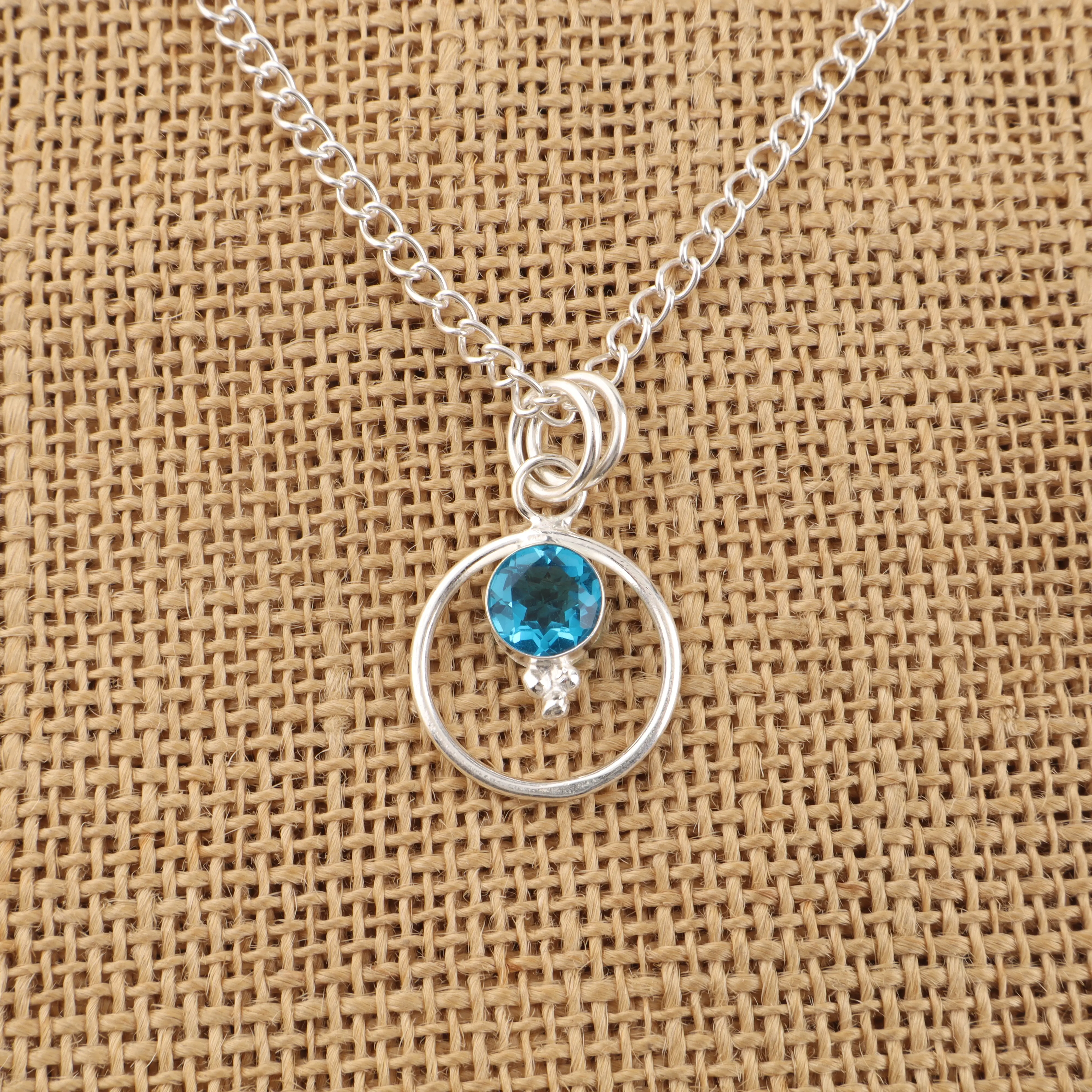 Swiss Blue Topaz pendant in sterling silver with bright sky blue gemstone elegant handmade jewelry