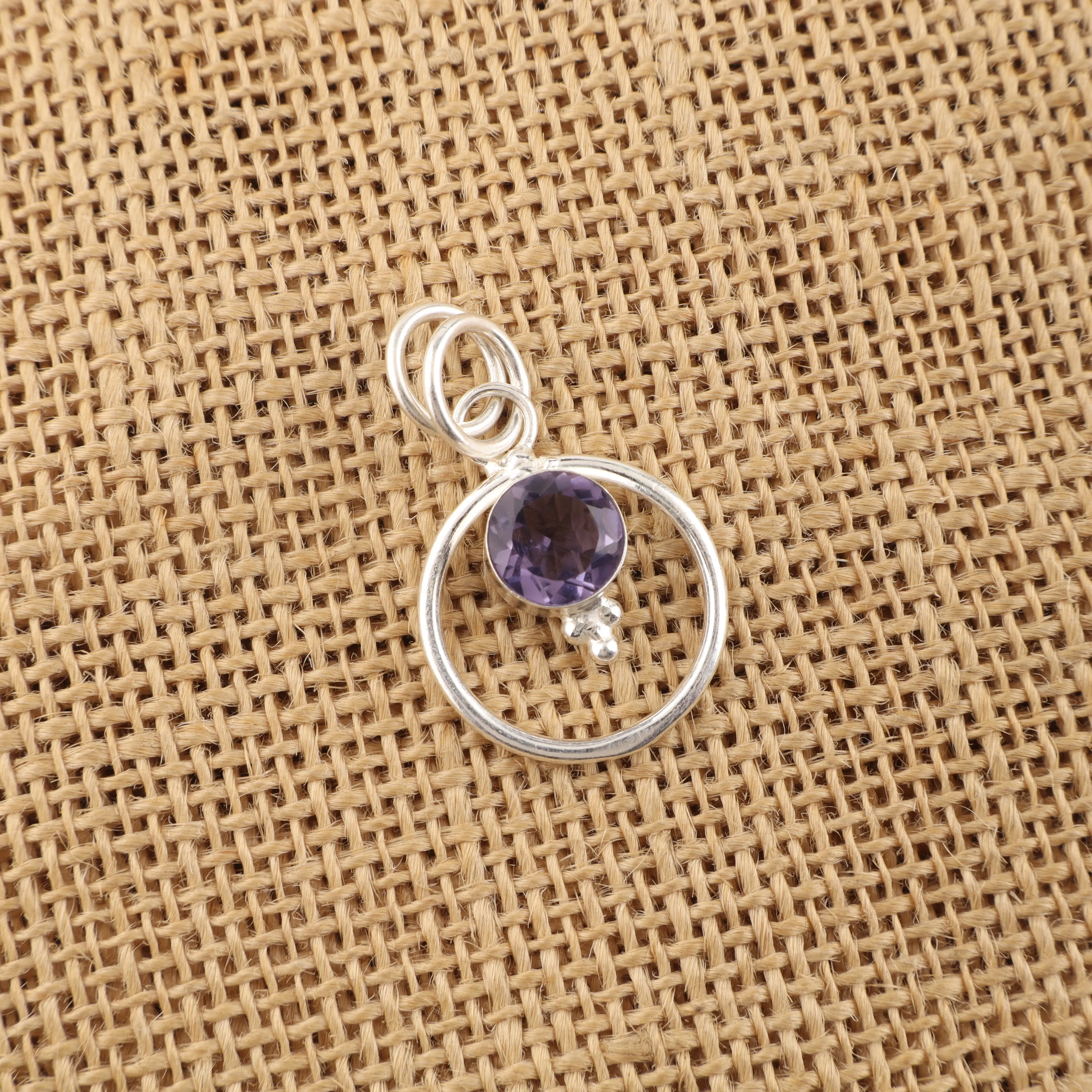 Violet blue iolite gemstone pendant in handcrafted elegant jewelry design