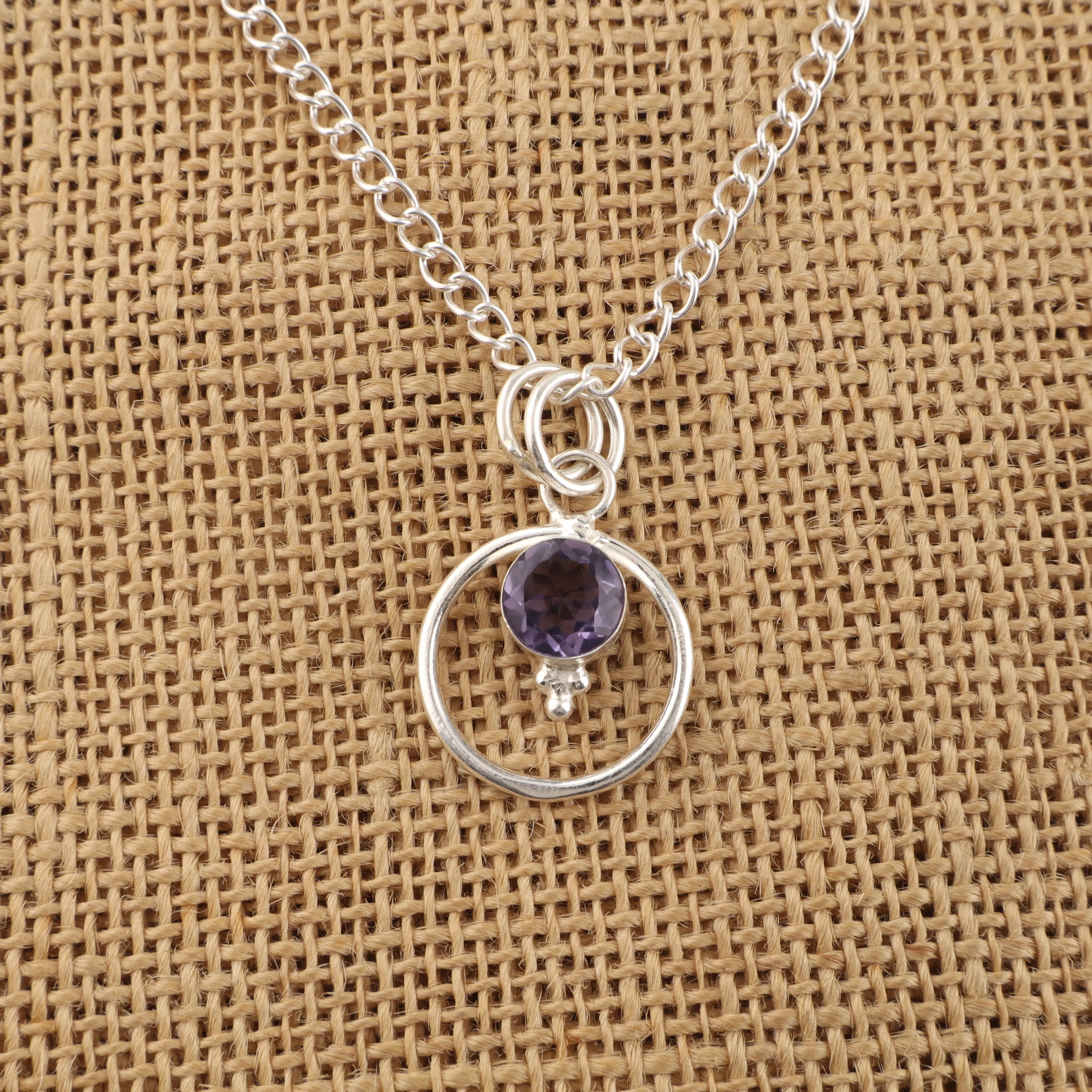 Violet blue iolite gemstone pendant in handcrafted elegant jewelry design