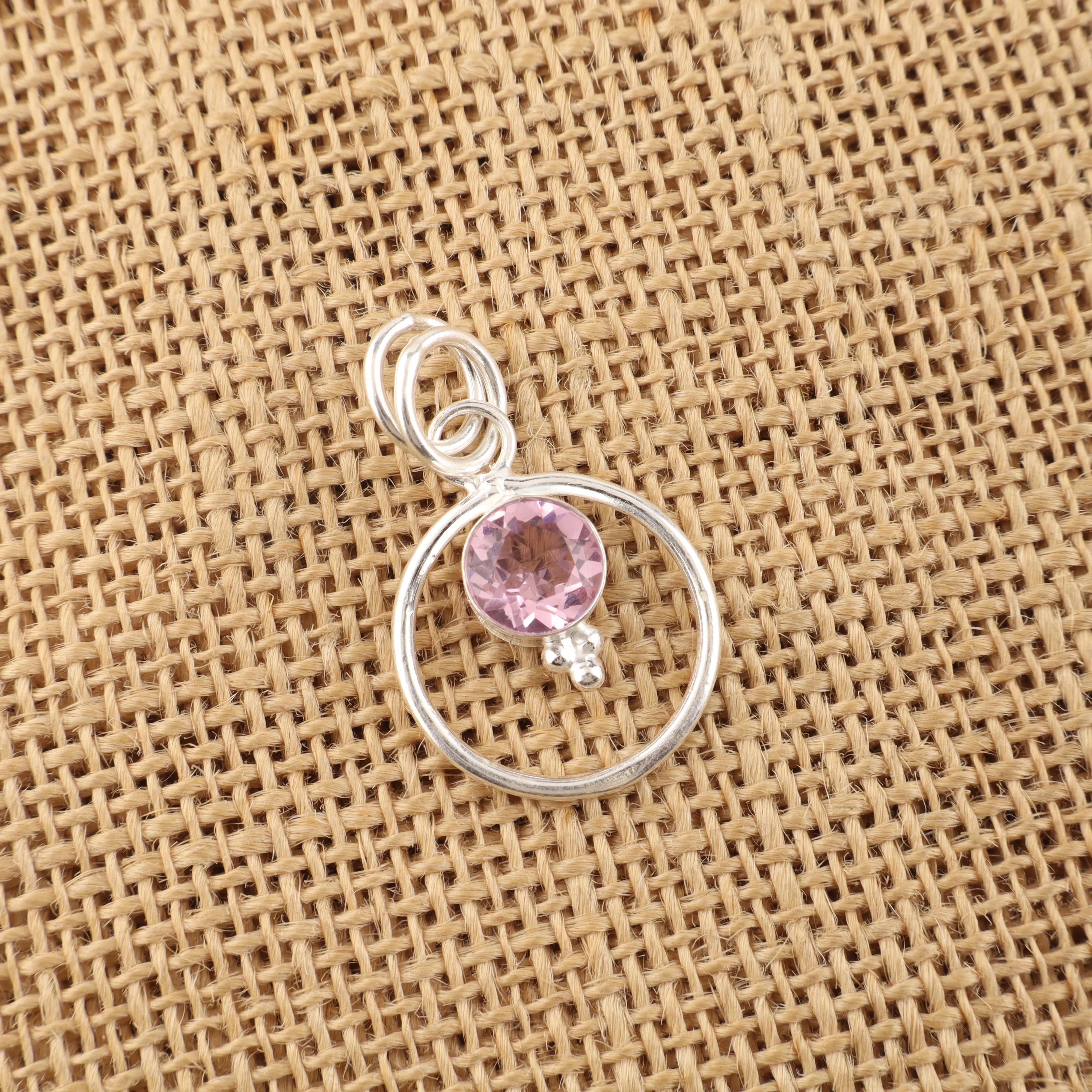 Peach pink Kunzite pendant set in 925 sterling silver elegant gemstone necklace