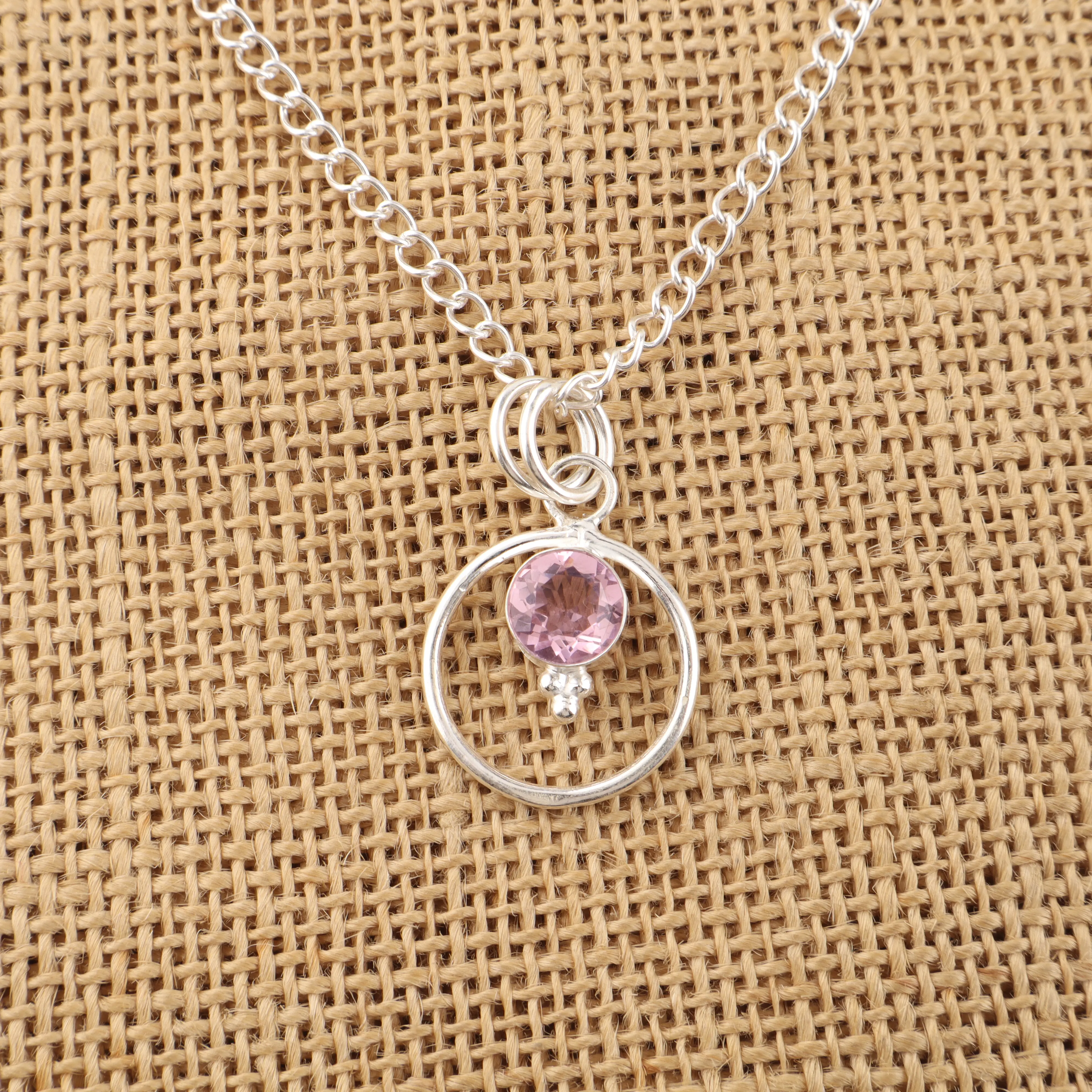 Peach pink Kunzite pendant set in 925 sterling silver elegant gemstone necklace