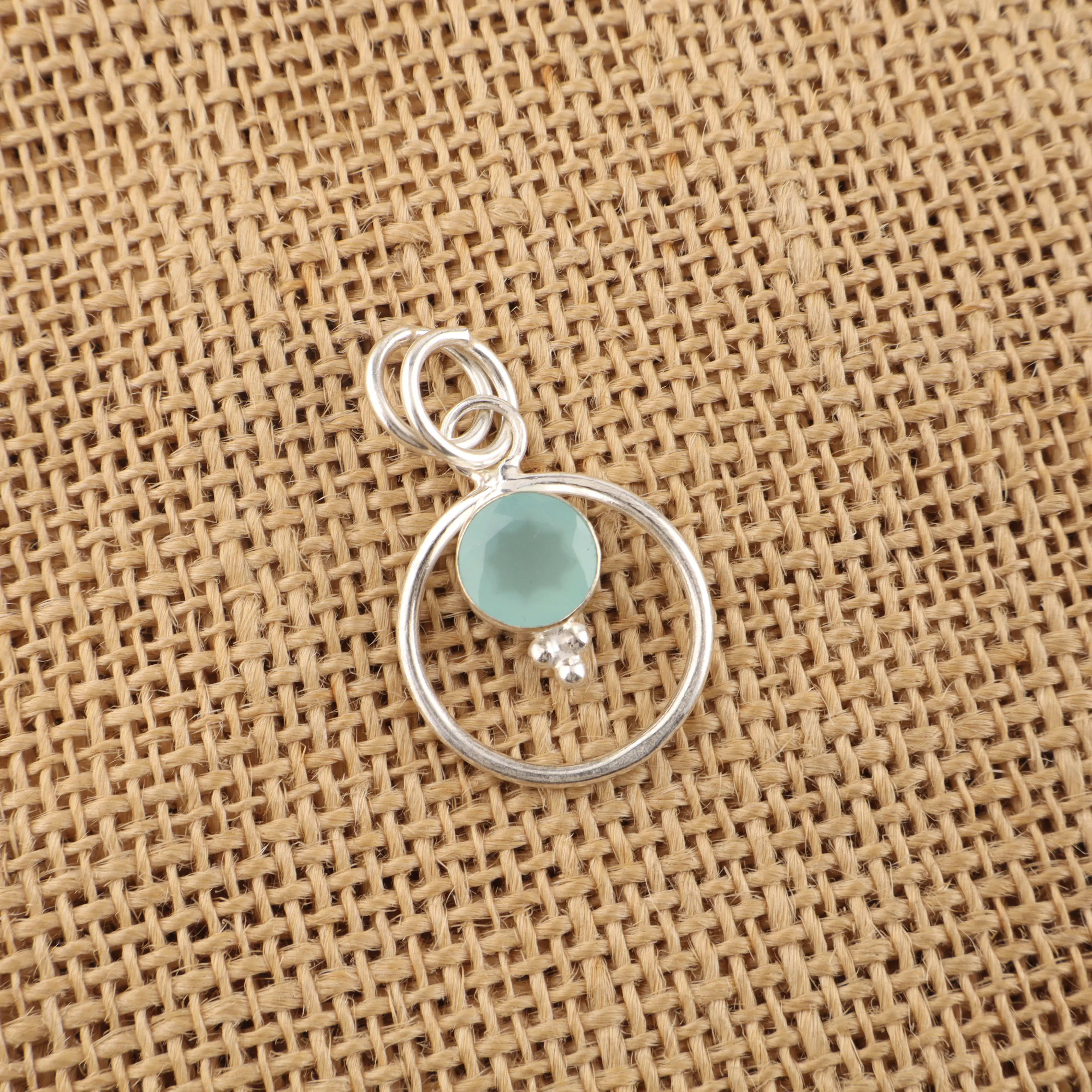 Aqua chalcedony pendant with soft blue gemstone in elegant handmade setting