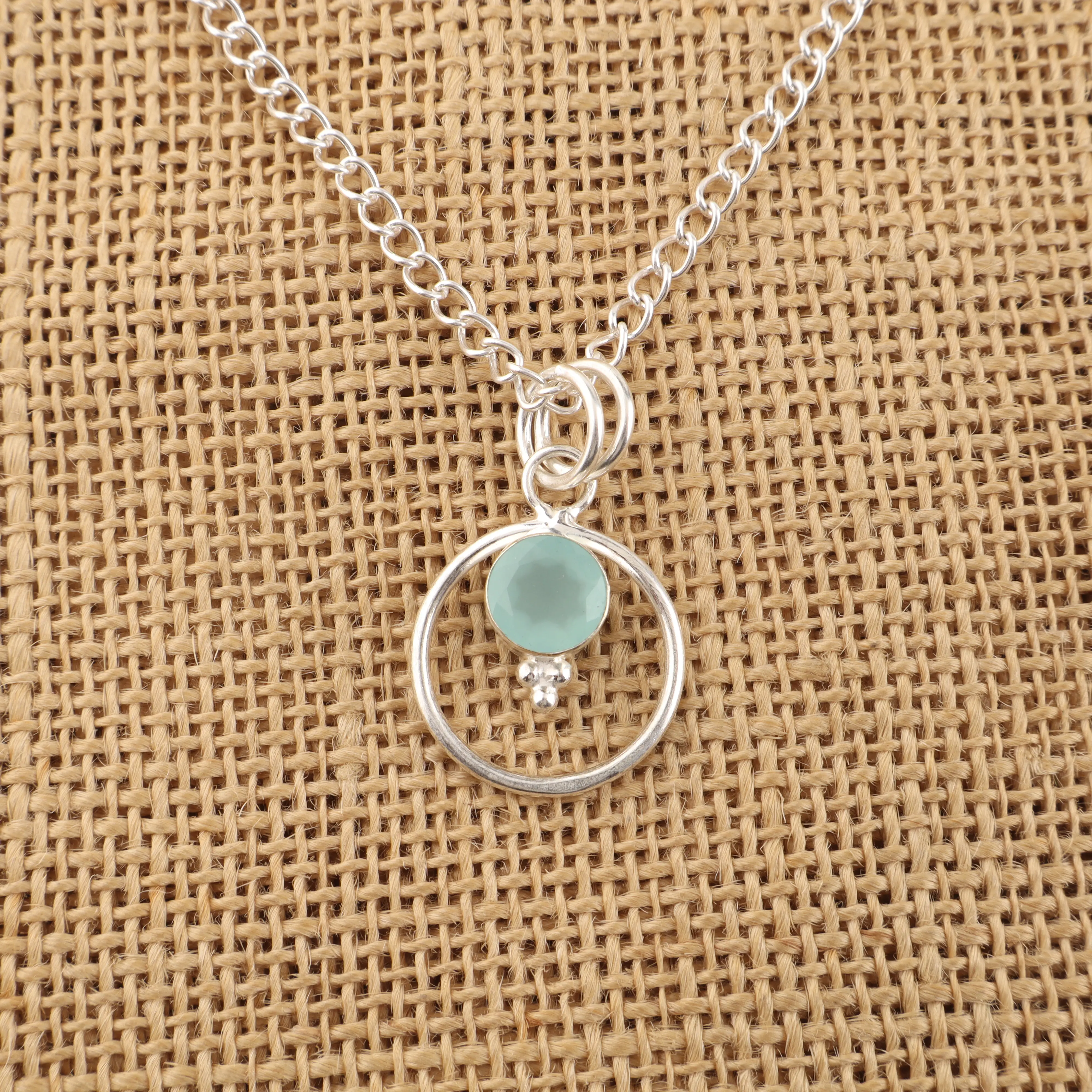 Aqua chalcedony pendant with soft blue gemstone in elegant handmade setting