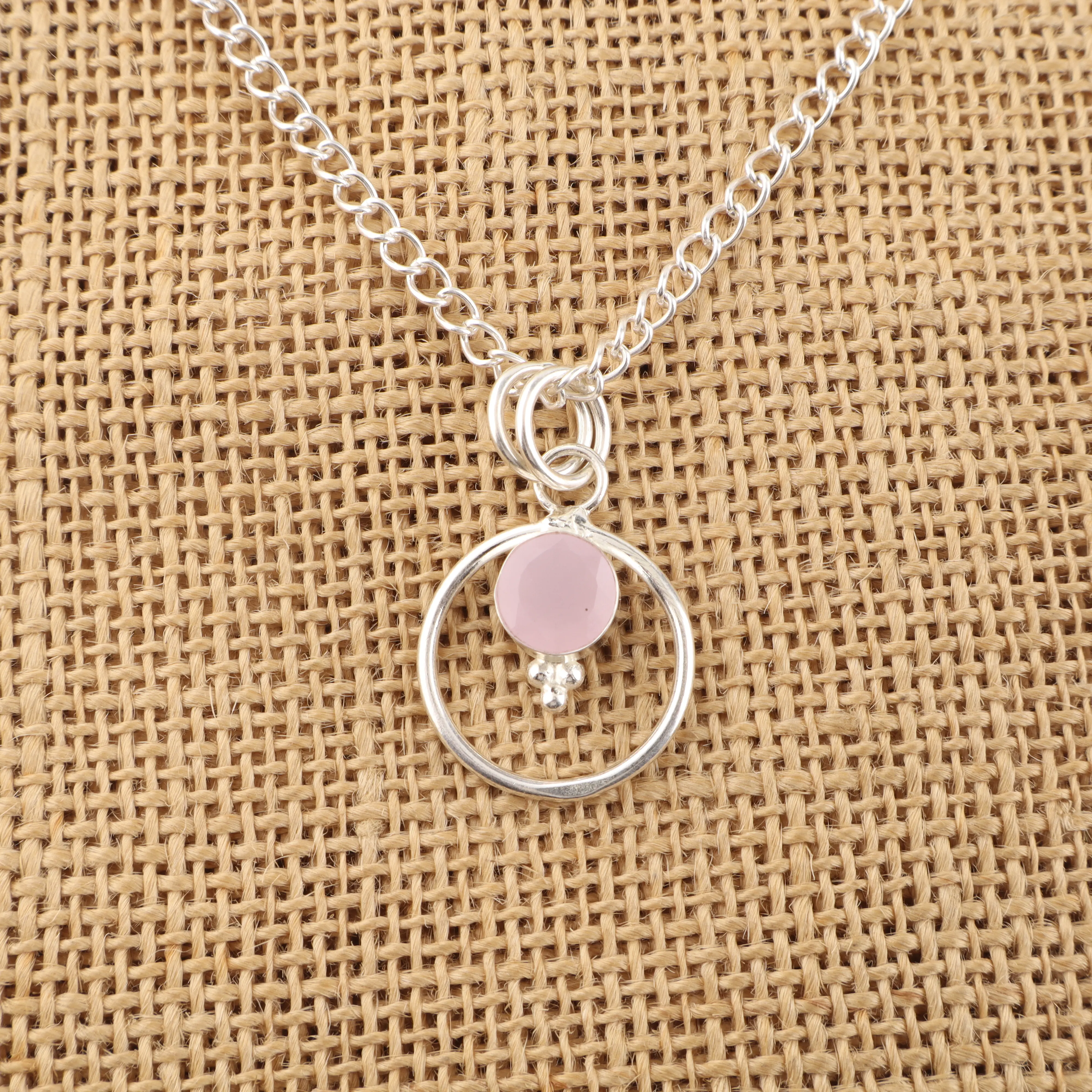 Chalcedony pendant in sterling silver with soft pink gemstone