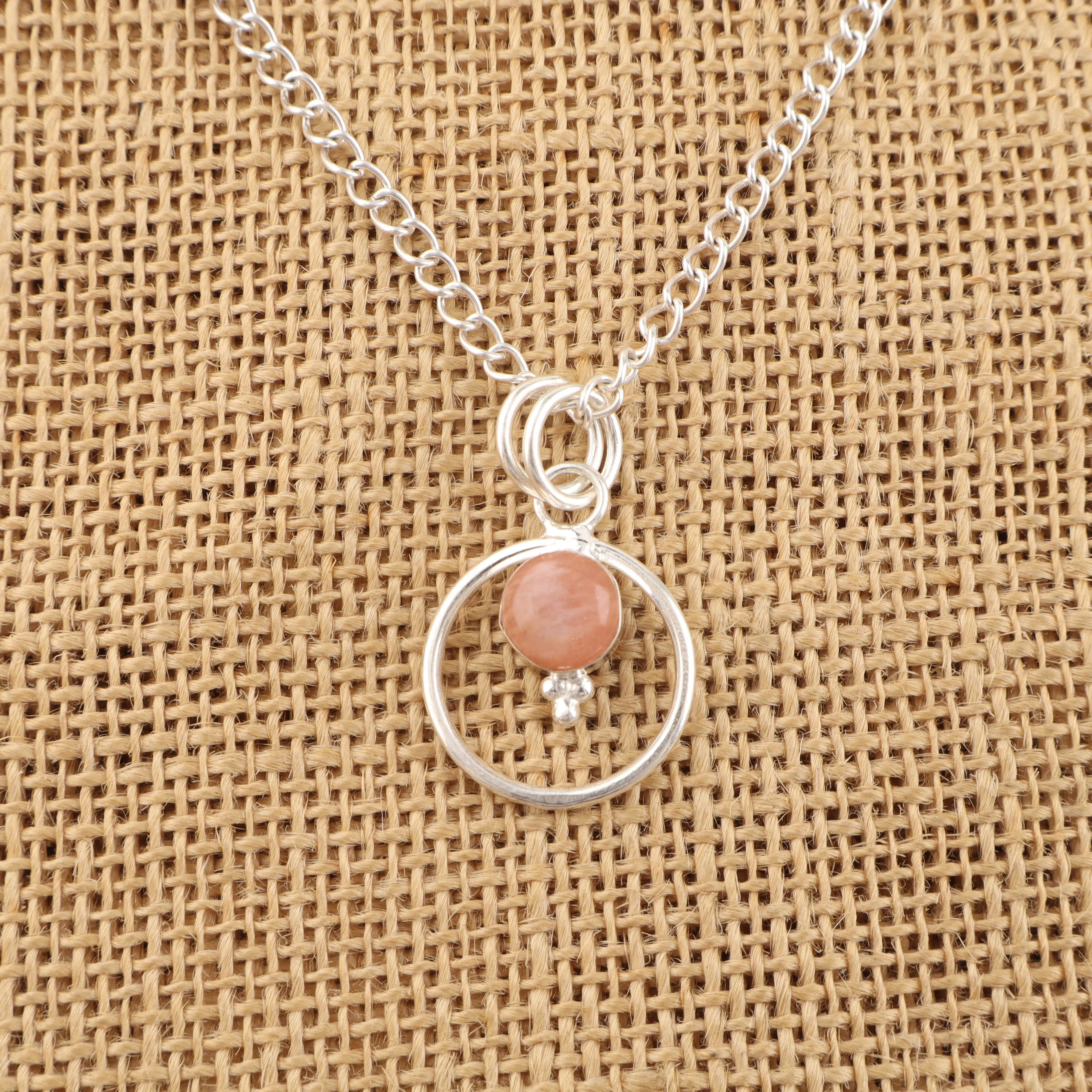 Handmade Peach Moonstone pendant in 925 sterling silver with peach gemstone glow