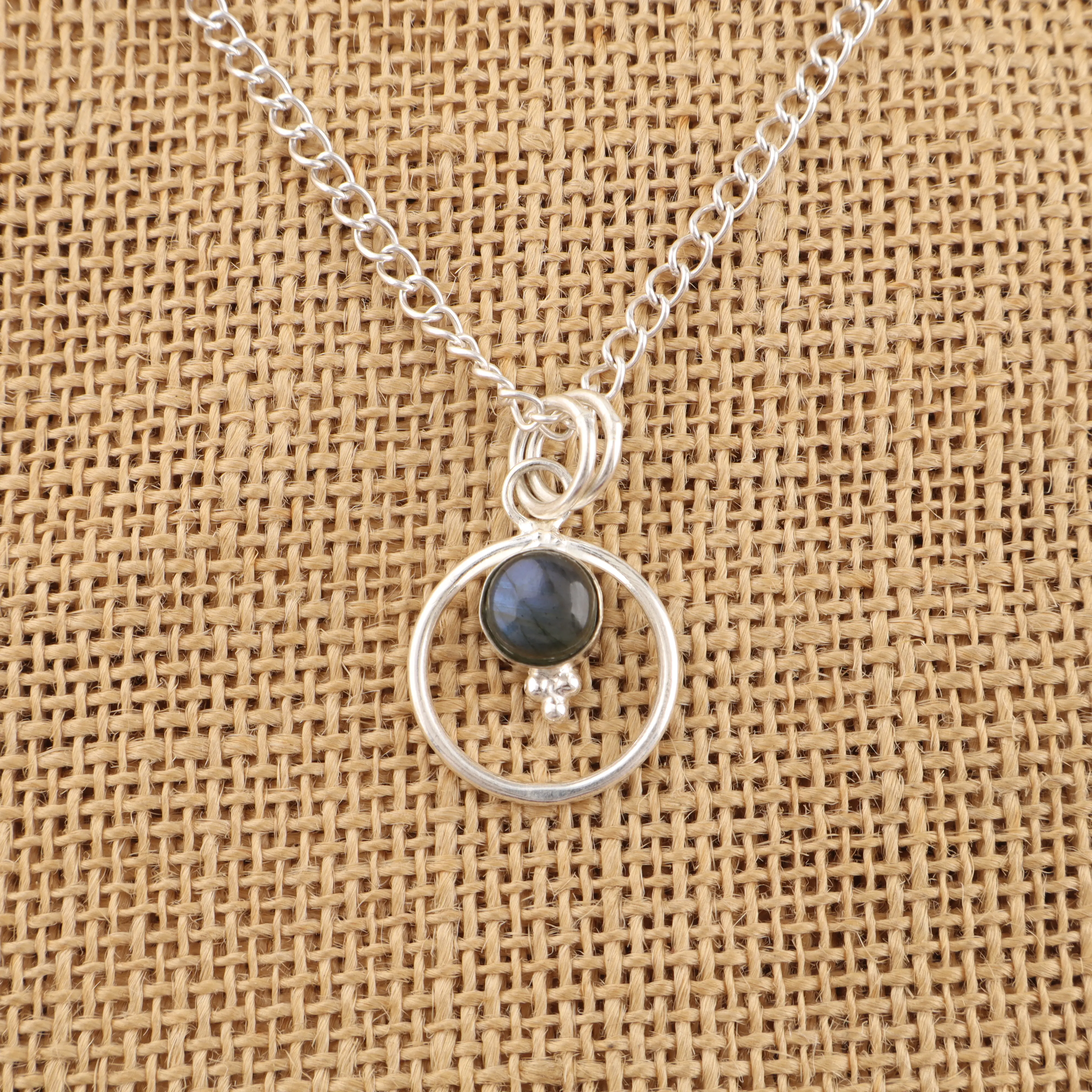 Handmade Labradorite pendant in sterling silver with blue flash gemstone