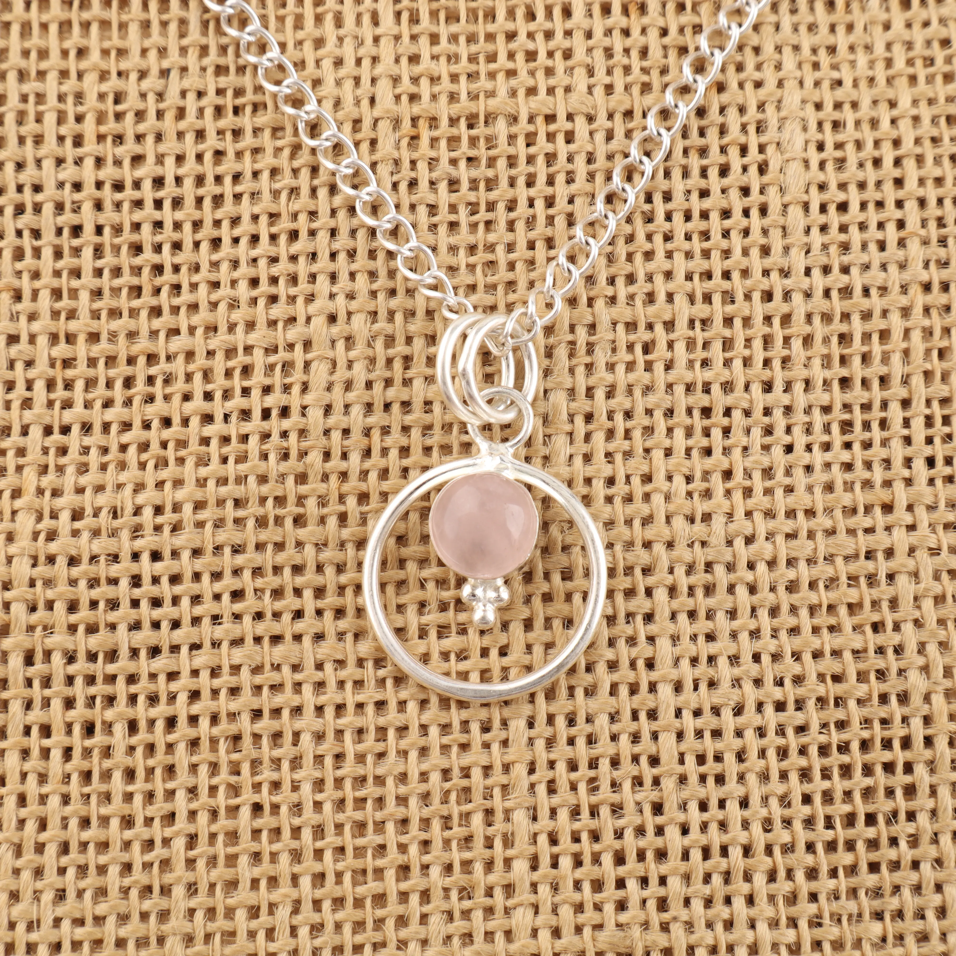 Rose quartz pendant in sterling silver setting, elegant pink gemstone necklace handmade jewelry