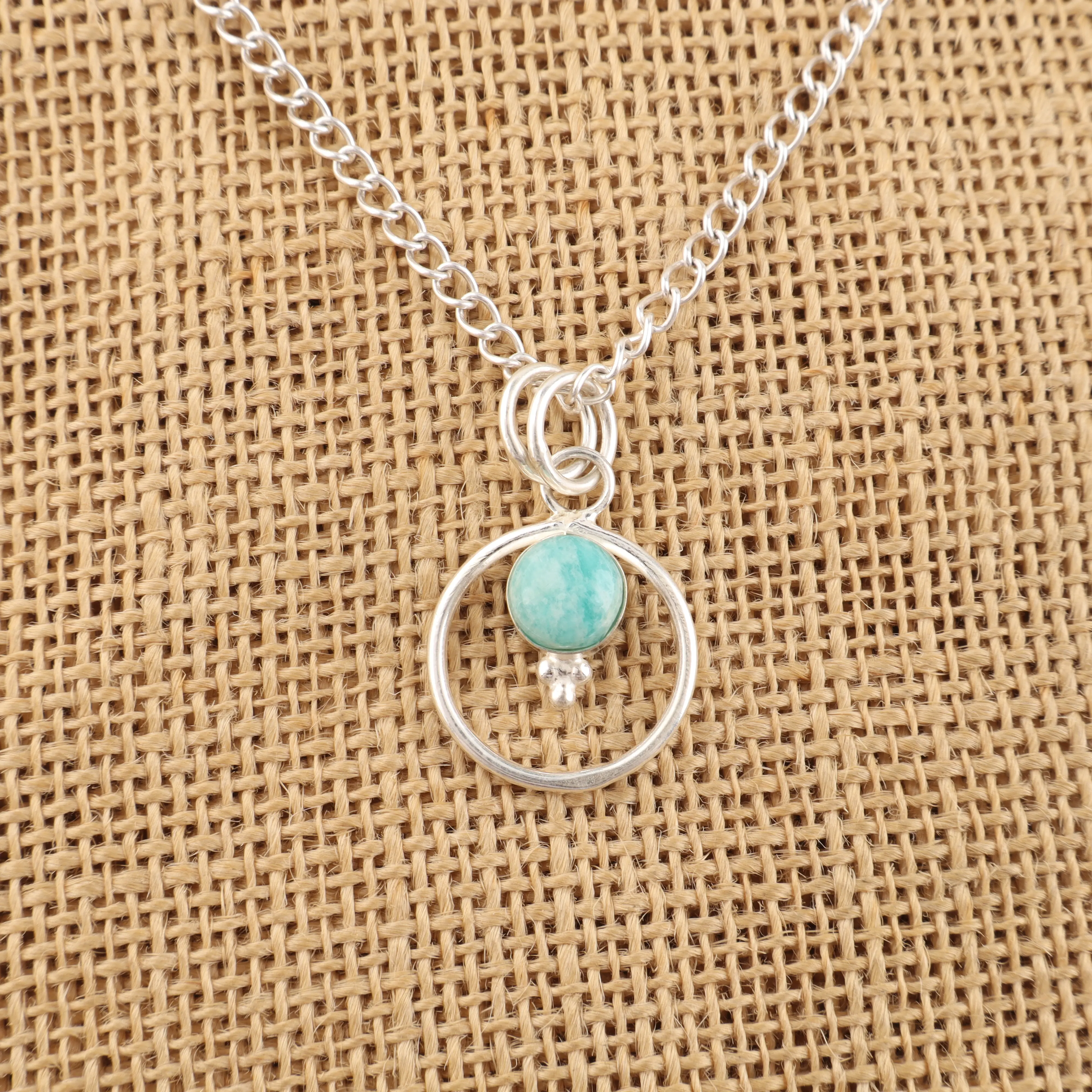 Amazonite pendant necklace with blue green gemstone handmade elegant jewelry