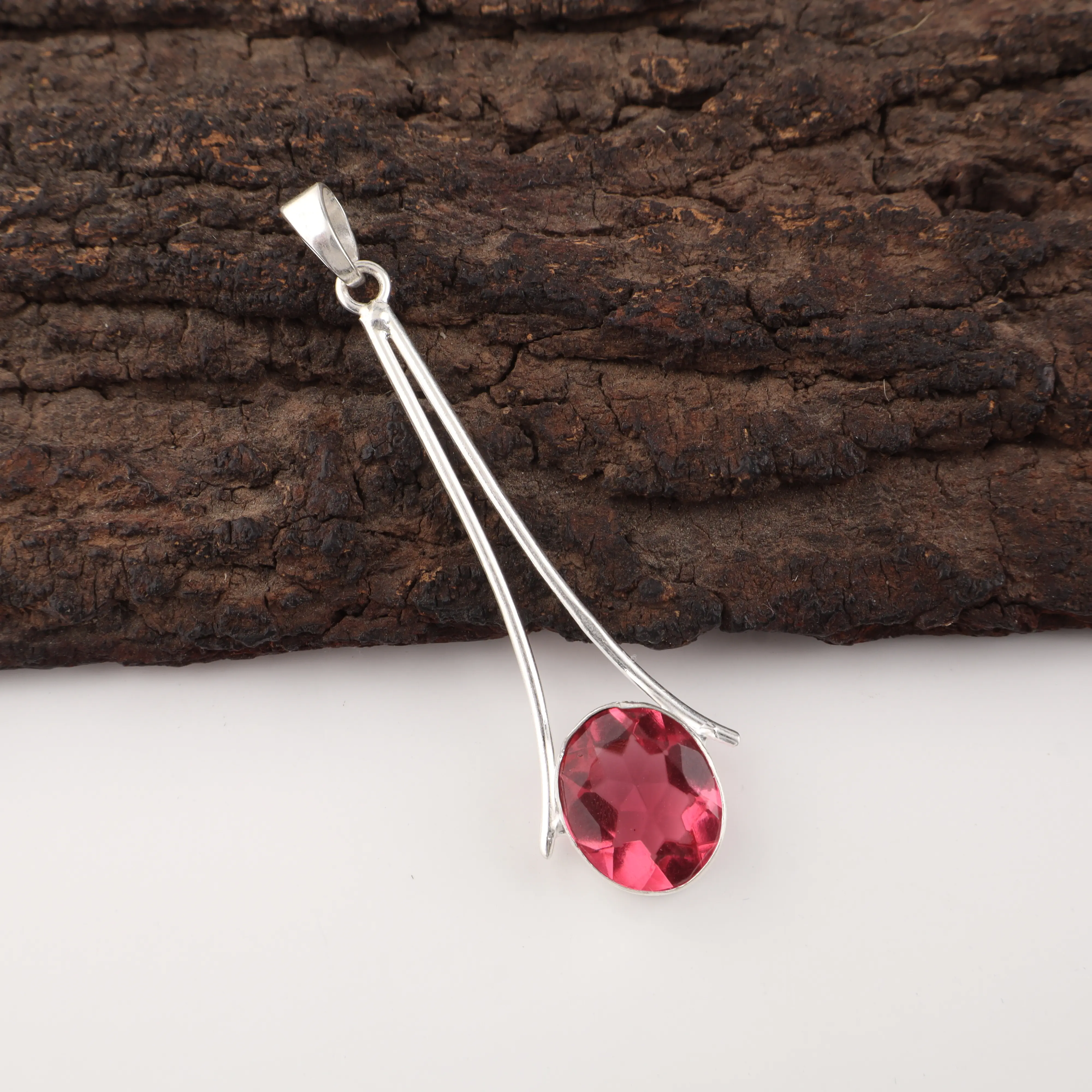 Pink Tourmaline Pendant in 925 sterling silver featuring a pink gemstone necklace.