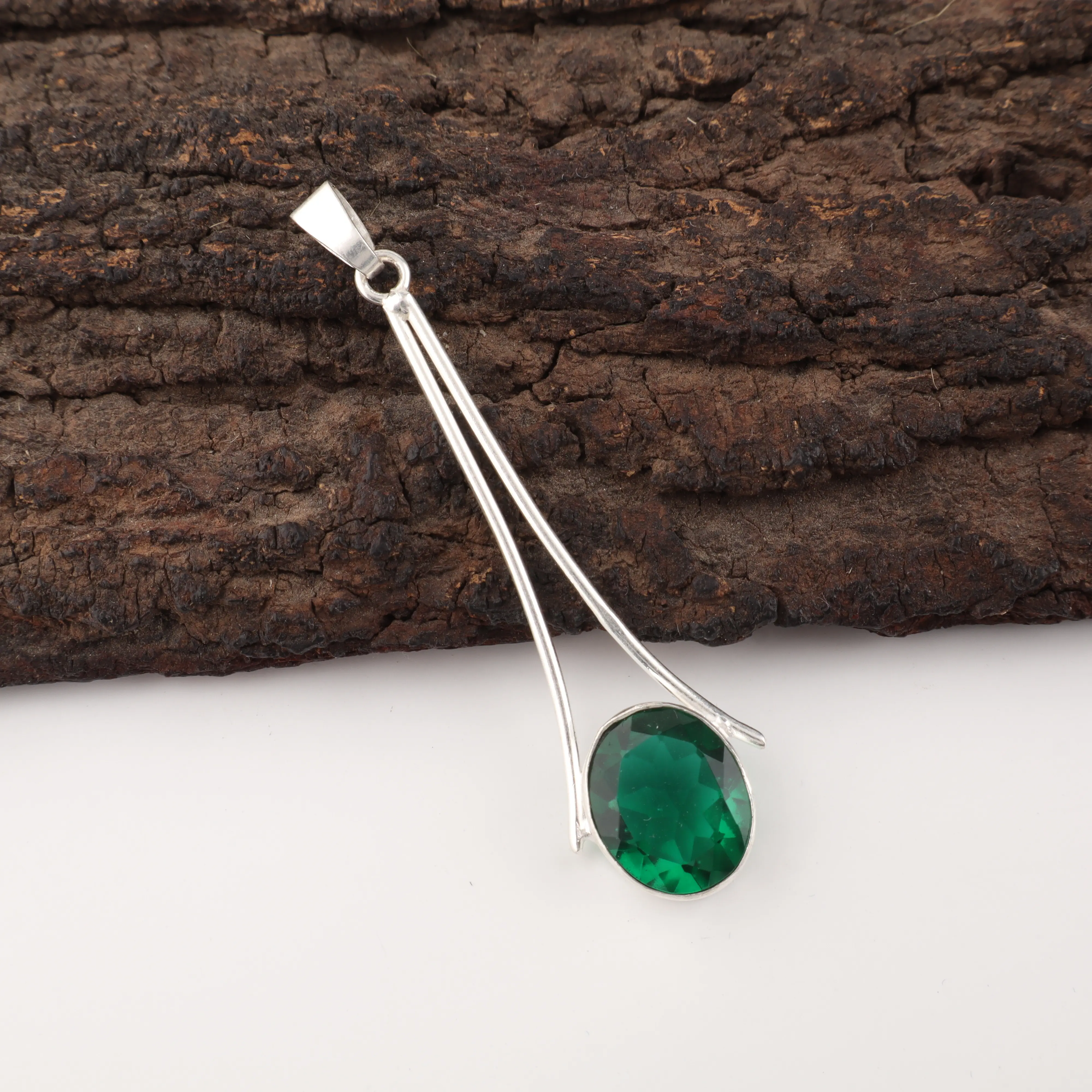 Green Emerald Pendant in 925 Sterling Silver Handmade Gemstone Jewelry