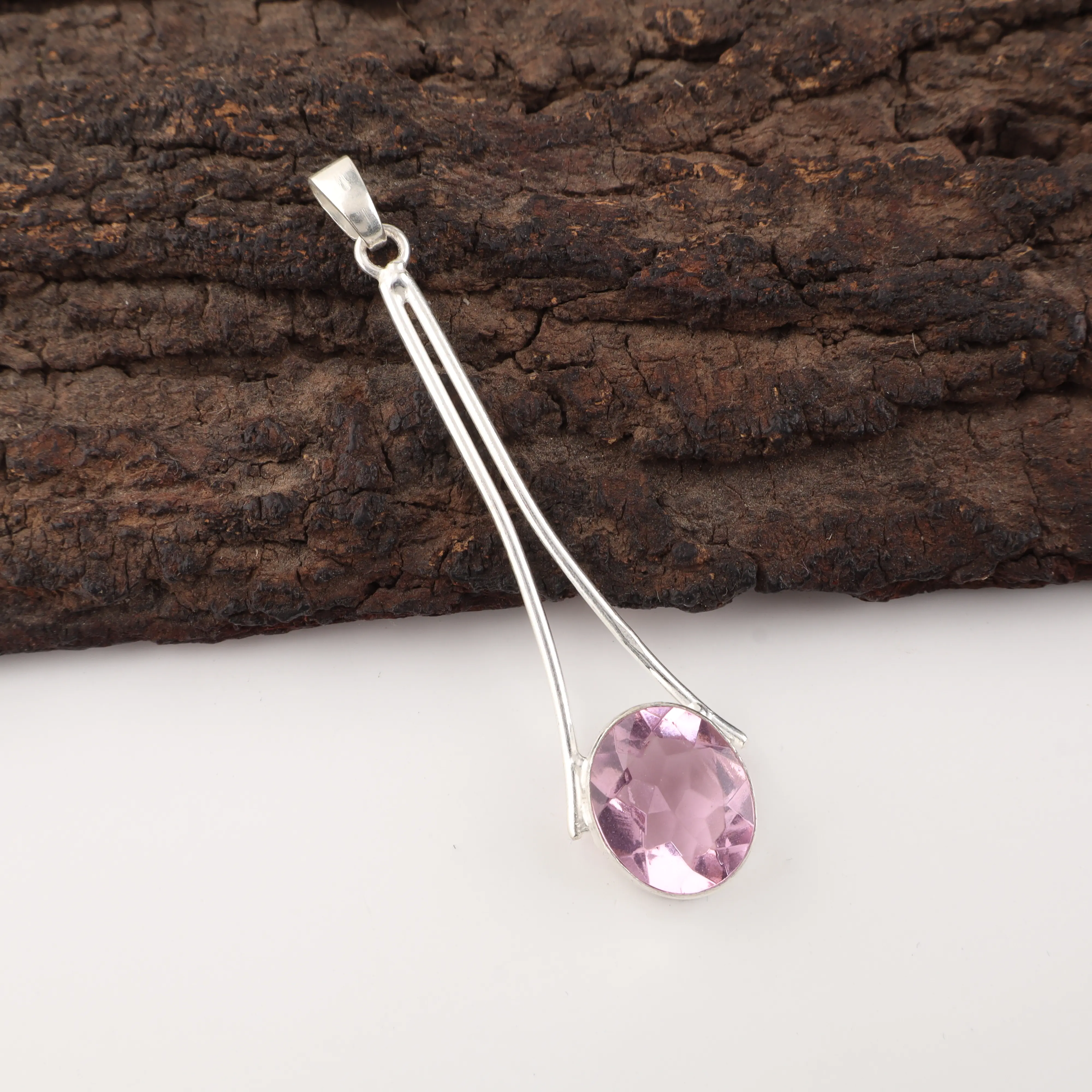 Morganite Pendant in 925 Sterling Silver with Pink Morganite Gemstone
