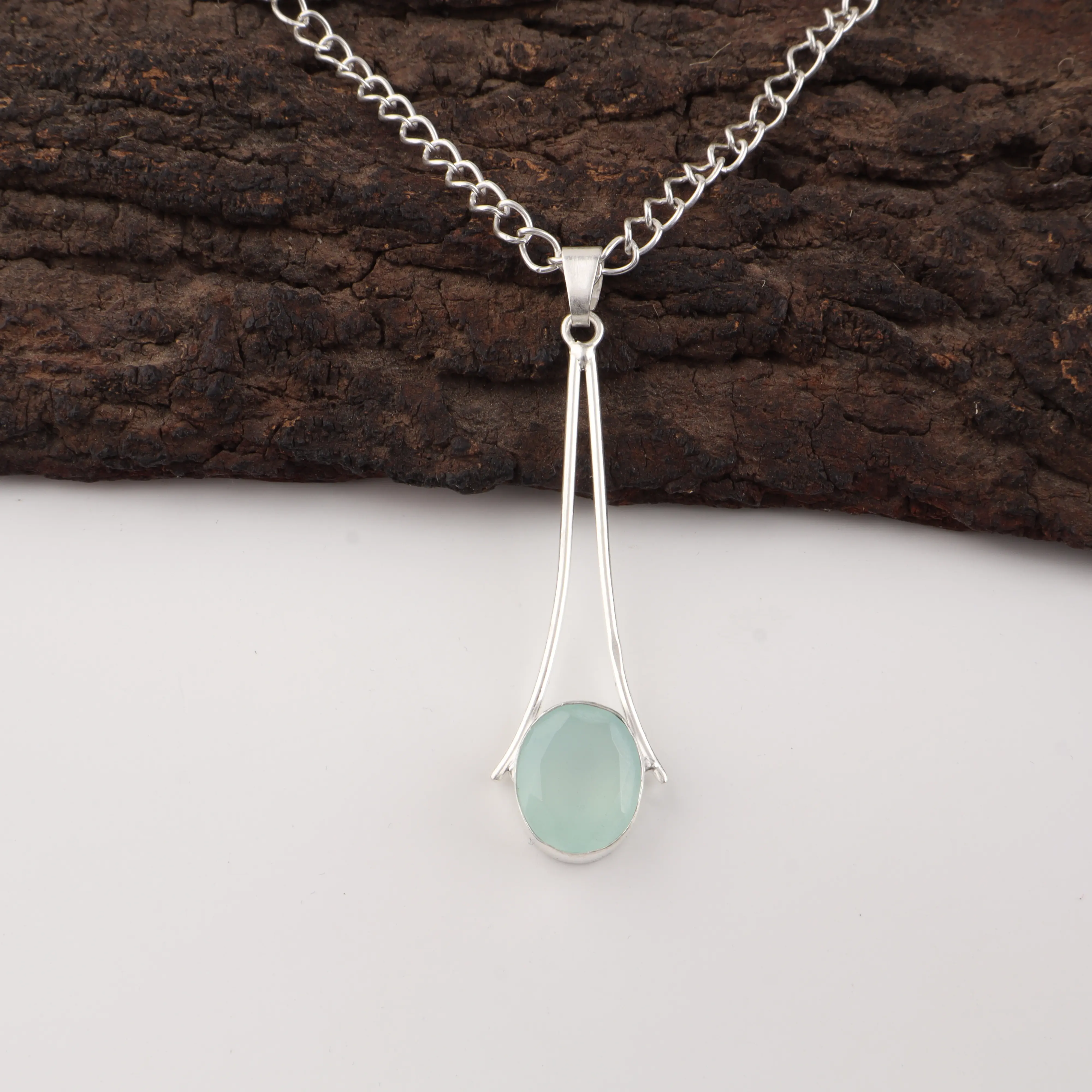 Aqua Chalcedony Pendant in 925 Sterling Silver featuring a soft blue gemstone.